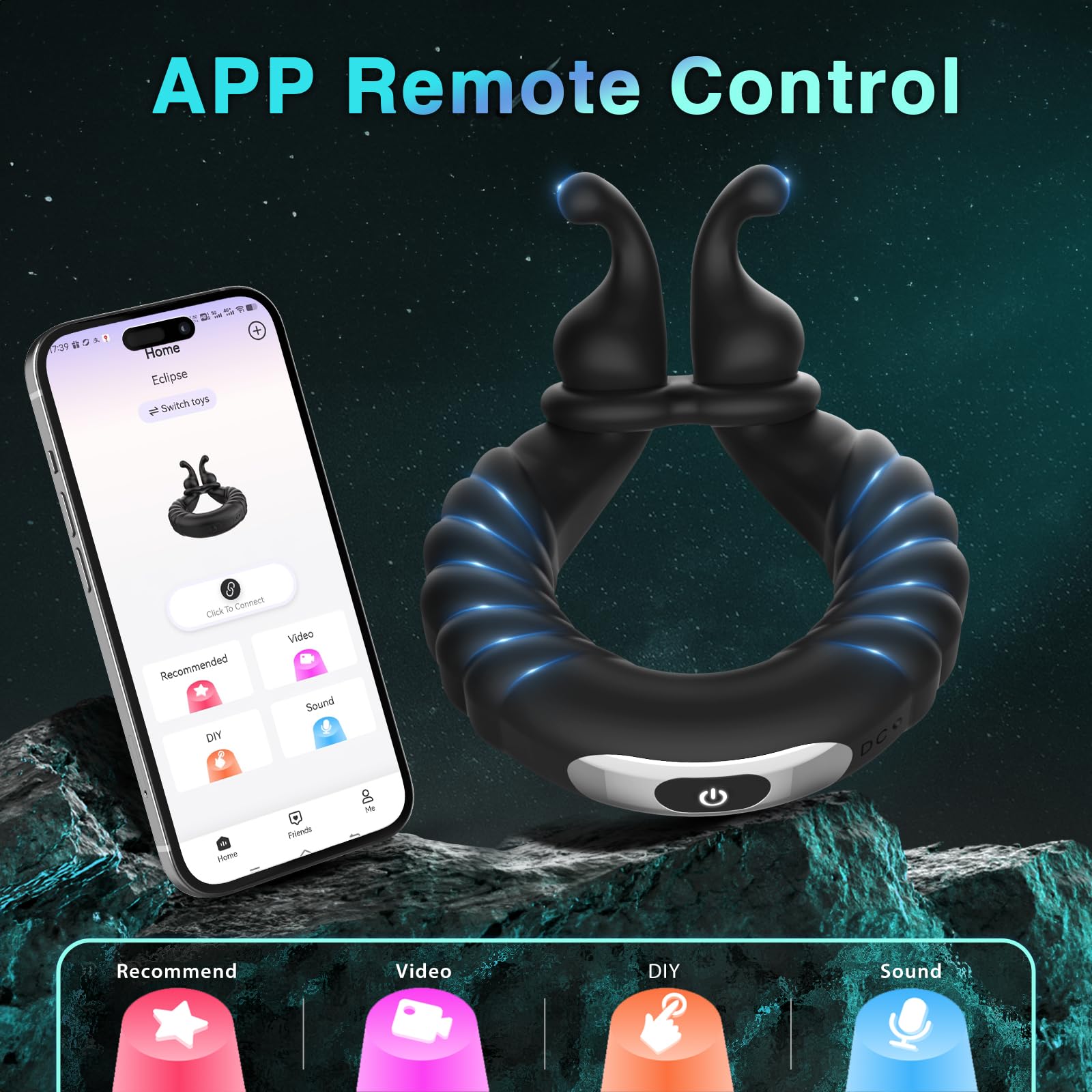 Kismloit Vibrating Cock Ring - 10 Speed Adjustable Penis Ring for Men & Couples | Rechargeable Male Sex Toy with Powerful Vibrations for Longer, Harder Erections | Enhance Intimacy & Pleasure in Bedroom or Romantic Nights