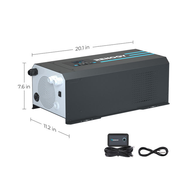 Renogy 3000W 12V Pure Sine Wave Power Inverter Charger with LCD Display - Perfect for RVs, Boats, Solar Systems & Off-Grid Power Backup