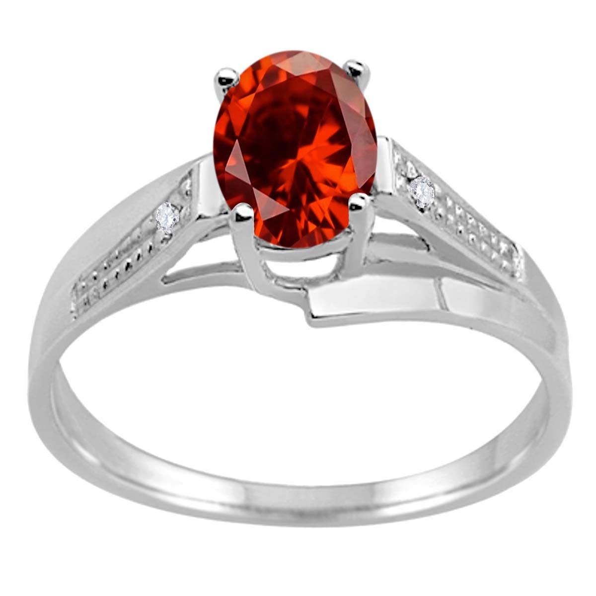 MauliJewels 10K White Gold 0.85 Carat Oval Garnet & Diamond Wave Prong Ring for Women | Elegant Wedding, Anniversary & Evening Party Jewelry Gift