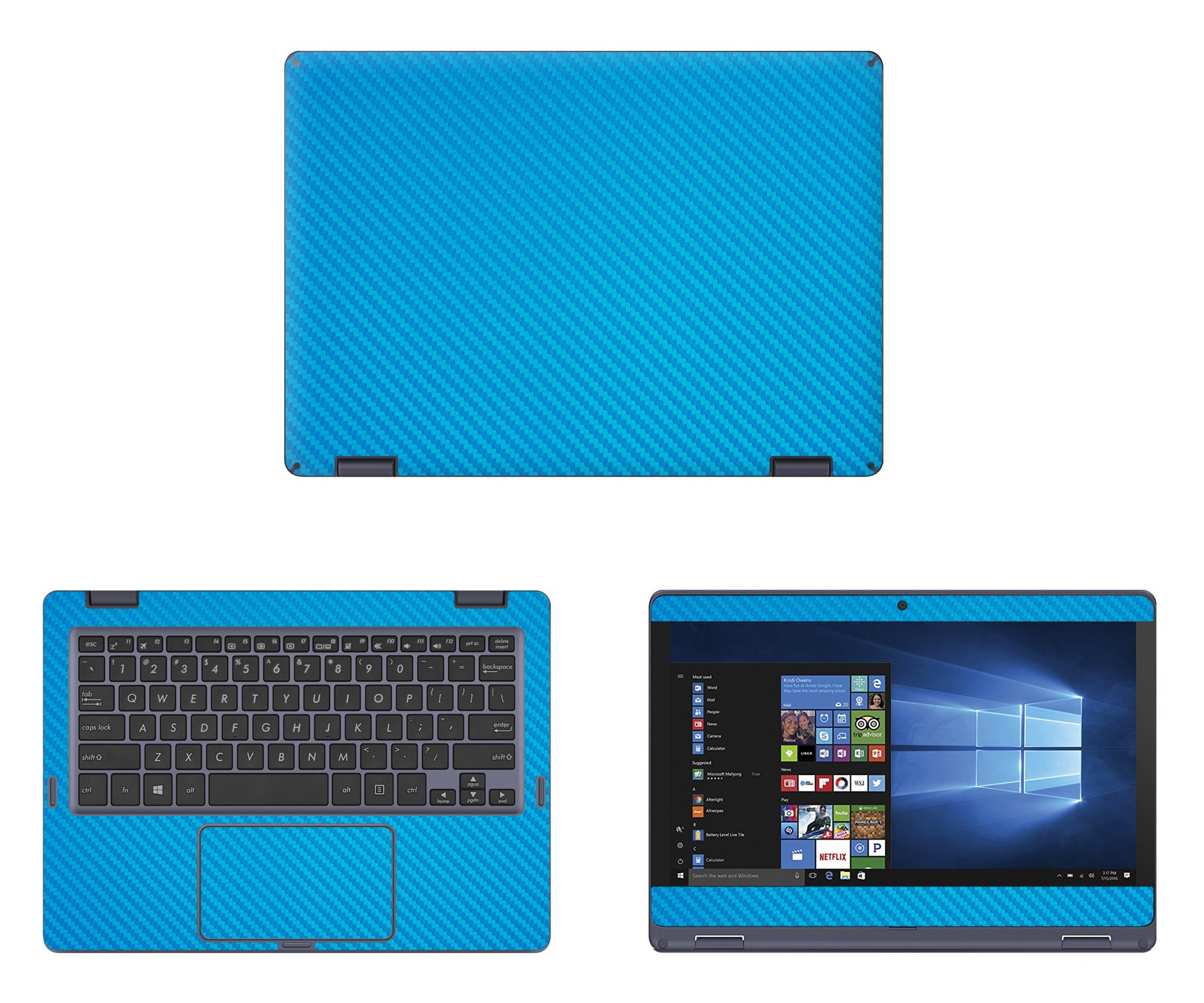 Decalrus - Blue Carbon Fiber Protective Skin Decal for Asus VivoBook Flip 12 TP202NA 11.6