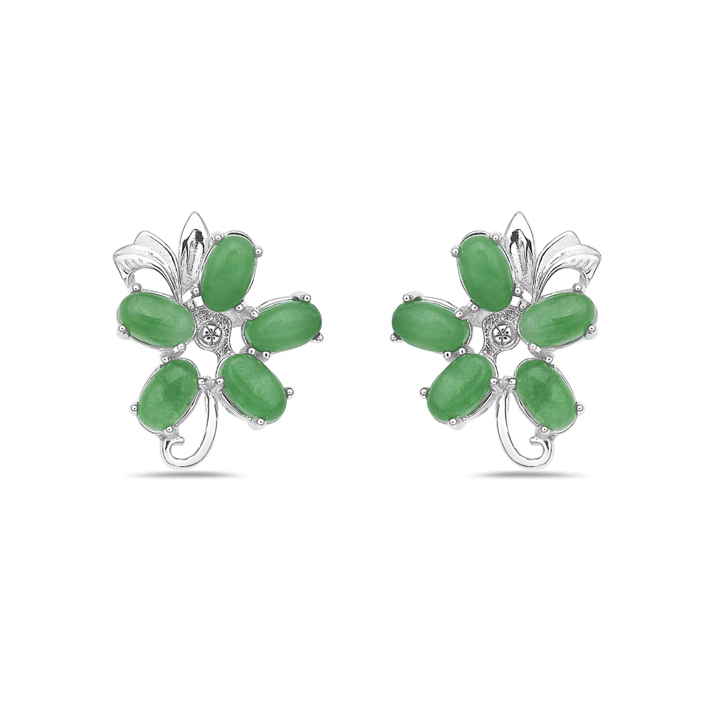 Elegant Sterling Silver Green Jade Flower Earrings for Women | Handmade Dangle Earrings | Perfect for Weddings, Parties & Gifts