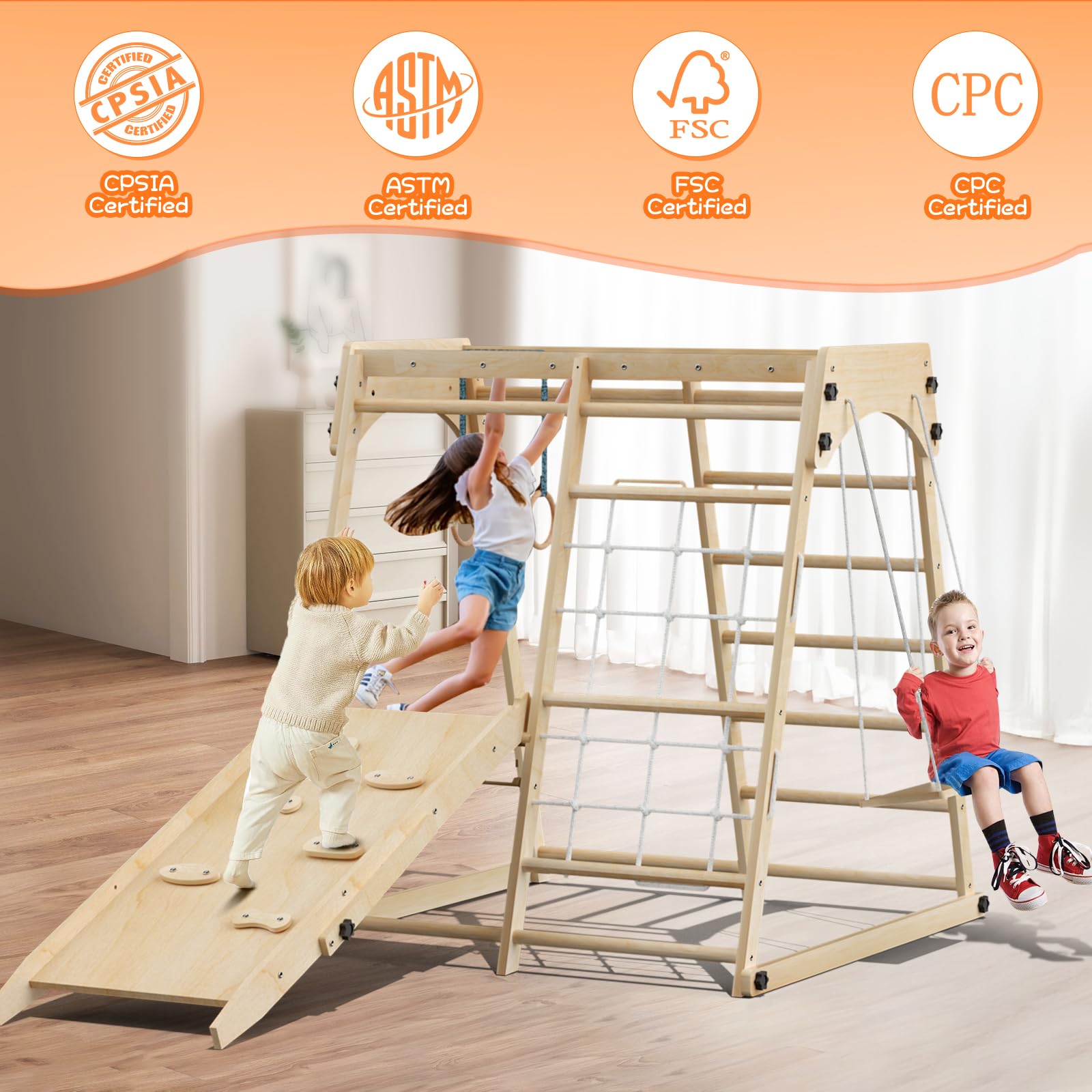 8-in-1 Foldable Montessori Indoor Jungle Gym for Toddlers - Space-Saving Climbing Playset with Slide, Monkey Bars, Swing & Play Table | Perfect for Home Playrooms, Daycares & Preschools | Encourages Physical Development & Active Play