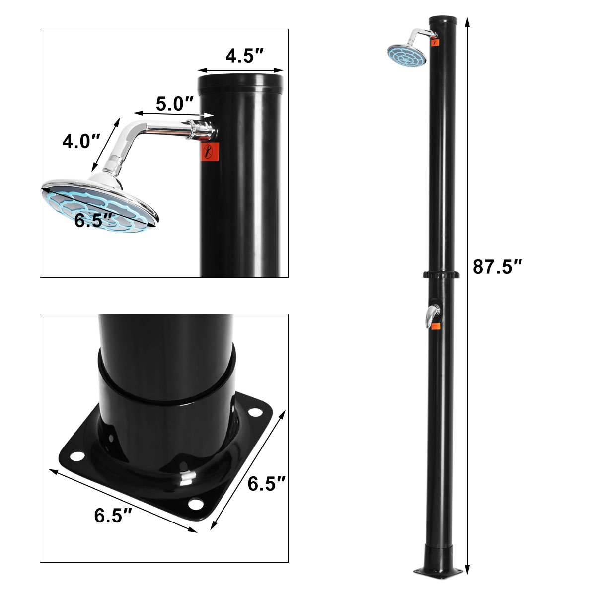 Giantex 7.2Ft 2-Section Solar Outdoor Shower with Adjustable Shower Head - Portable Hot Water Shower for Backyard, Poolside, Beach, Camping & RV (5.5 Gallon, Black) - Easy Installation & Eco-Friendly Solar Heating