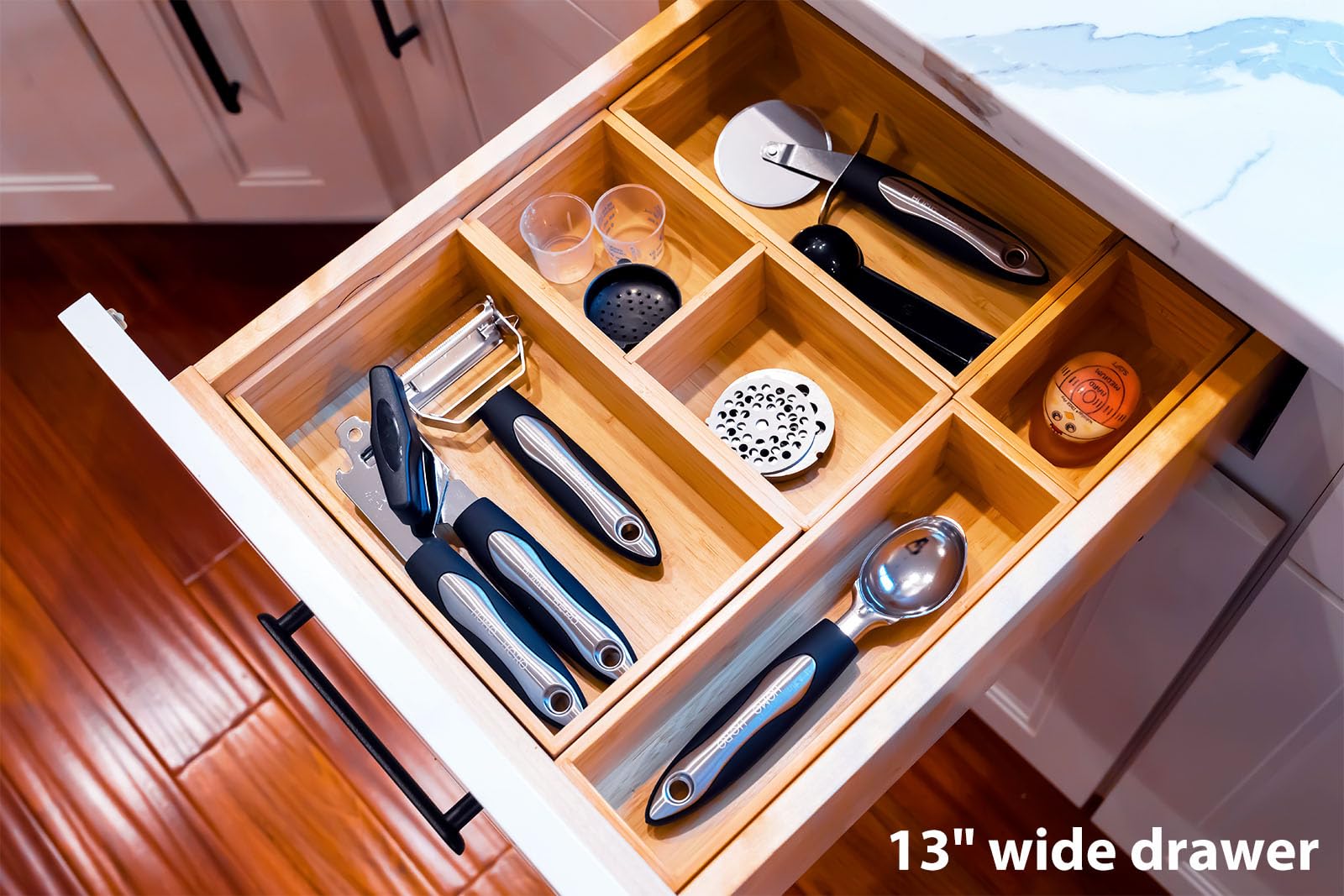 Umilife Bamboo Drawer Organizer Set - 5 Adjustable Storage Bins for Kitchen, Office, Closet & Vanity (2.5