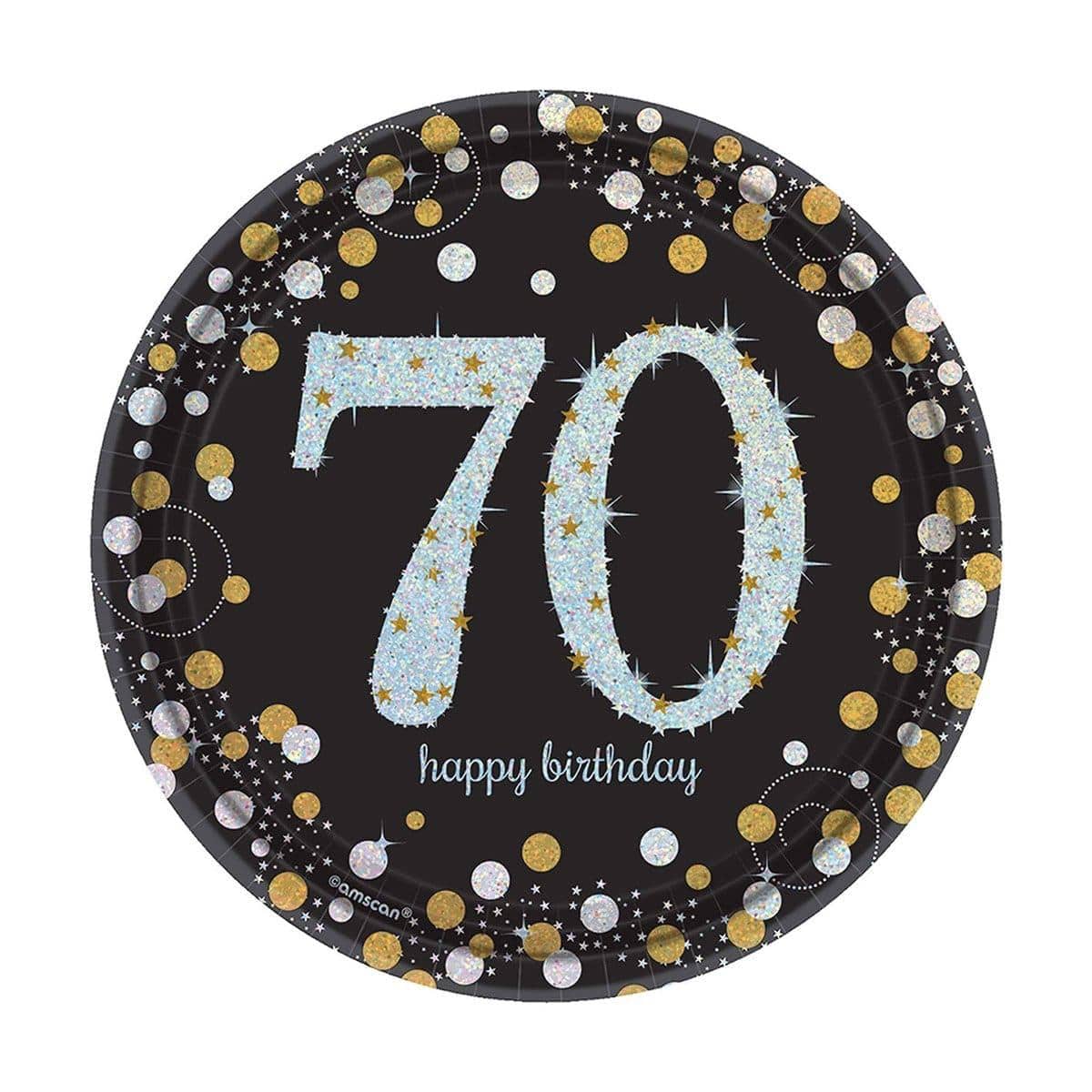 70th Birthday Sparkling Celebration Plates - 7 Inch Disposable Party Plates (8 Pack) - Perfect for Anniversary, Retirement, and Milestone Birthday Parties