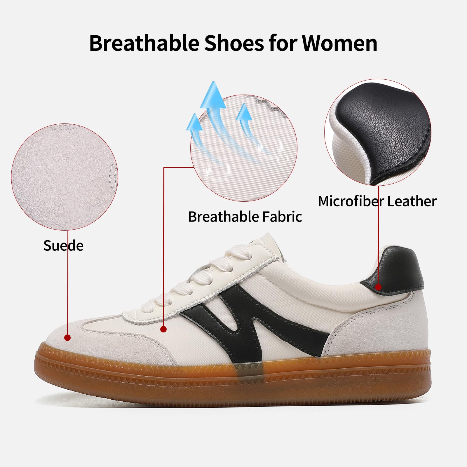 Somiliss Women's Casual Sneakers - Breathable Non-Slip Tennis Walking Shoes with Microfiber Leather & Suede Fabric 3-in-1 Upper | Comfortable Flats for Workout, Gym, Travel & Daily Wear