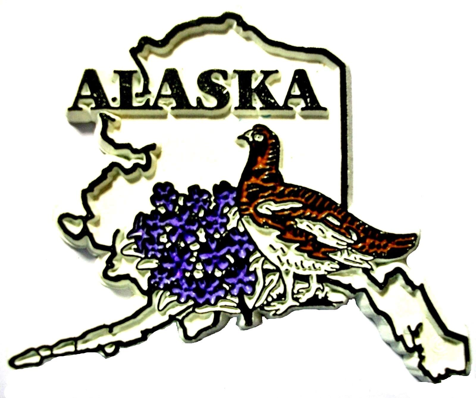 Alaska State Outline with Willow Ptarmigan Bird Fridge Magnet - Unique Souvenir, Collectible State-Themed Refrigerator Decor - Perfect for Travel Lovers, Home & Office Use
