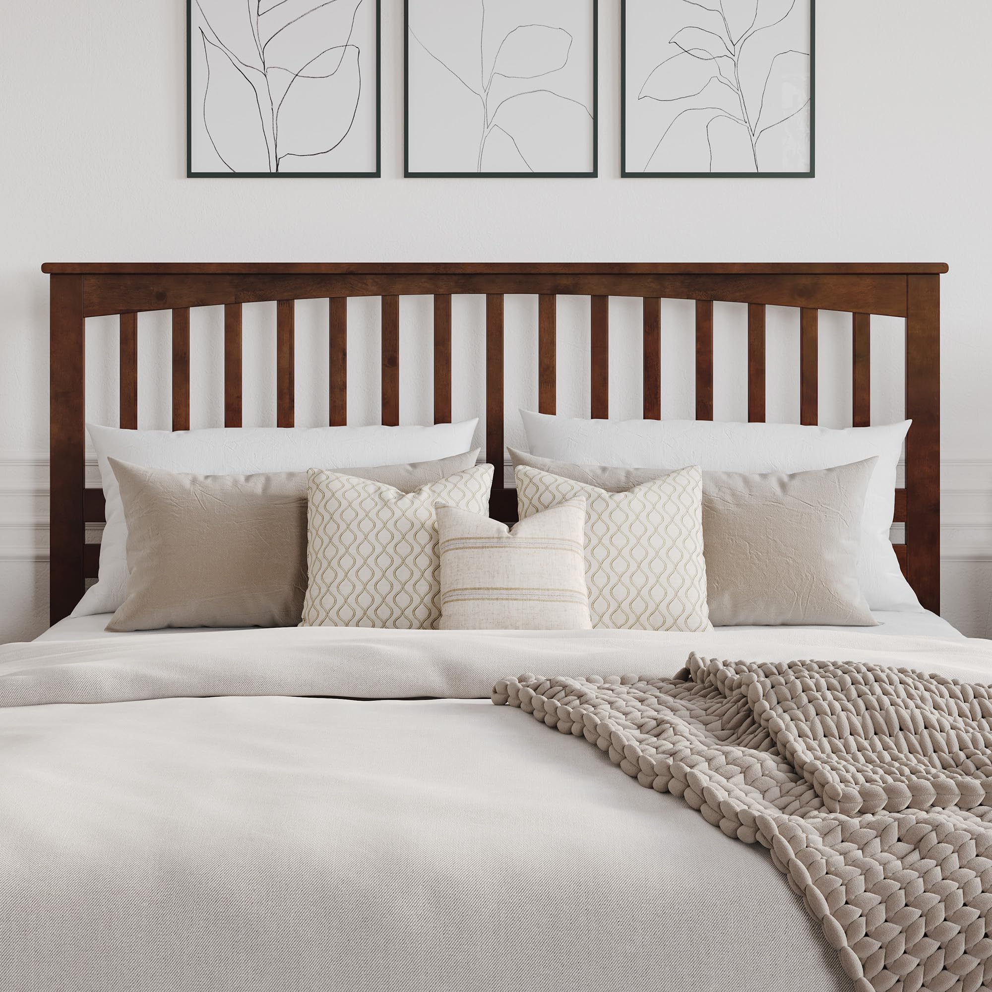 AFI Mission King Solid Wood Headboard with USB Charging Ports - Walnut Finish for Modern Bedroom Decor - Perfect for Master Bedroom, Guest Room & Hotel Stays