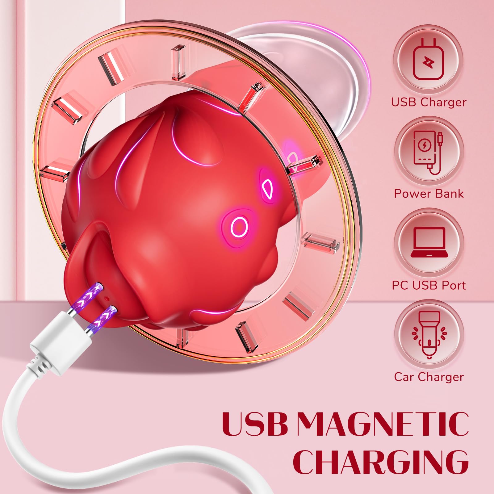 Rose Vibrator for Women - 2 in 1 Clitoral & Nipple Stimulator with 10 Licking & 10 Suction Modes, Rechargeable Adult Sex Toy for Solo Play & Couples - Perfect for Bedroom Fun & Sensual Massage