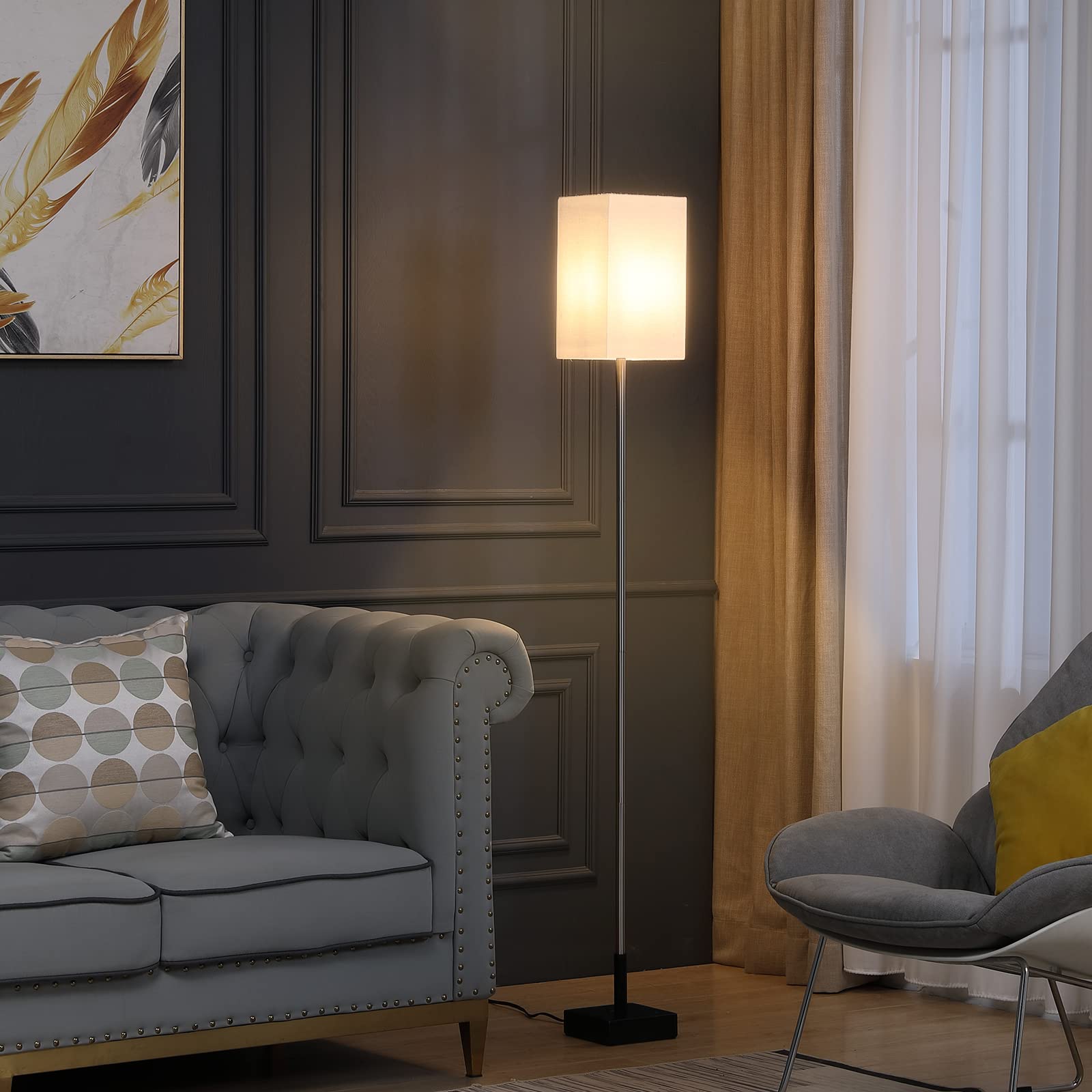 3-Way Dimmable Touch Control Modern Floor Lamp with Pull Chain Switch - Adjustable Brightness for Living Room, Bedroom, Office & Reading Corner