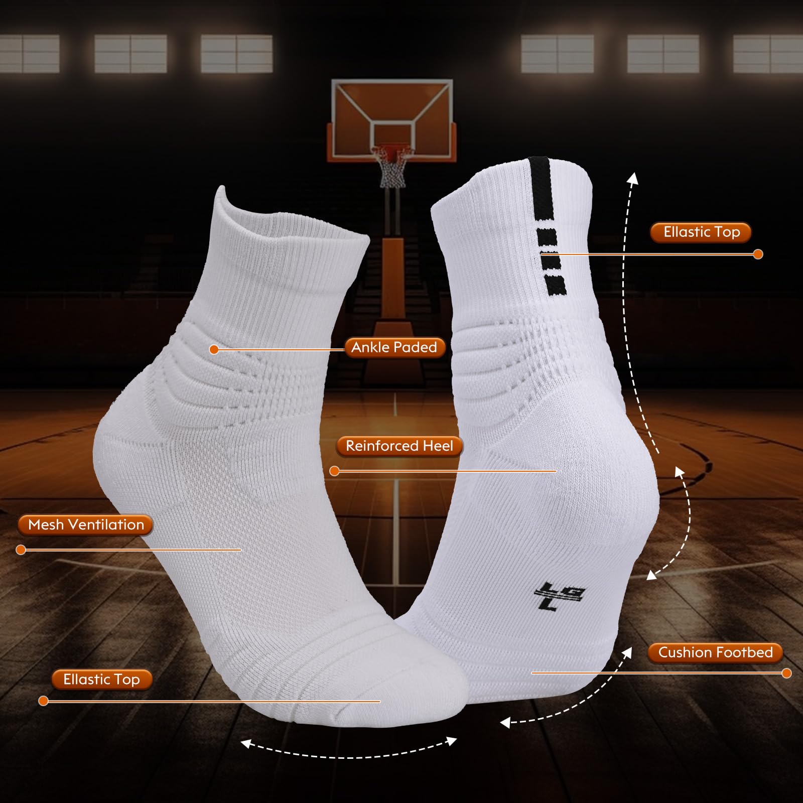 Elite Basketball Socks for Men & Women - Moisture Wicking Cushioned Crew Socks for Youth & Adult Athletes - Perfect for Basketball, Running, Gym & Sports Training