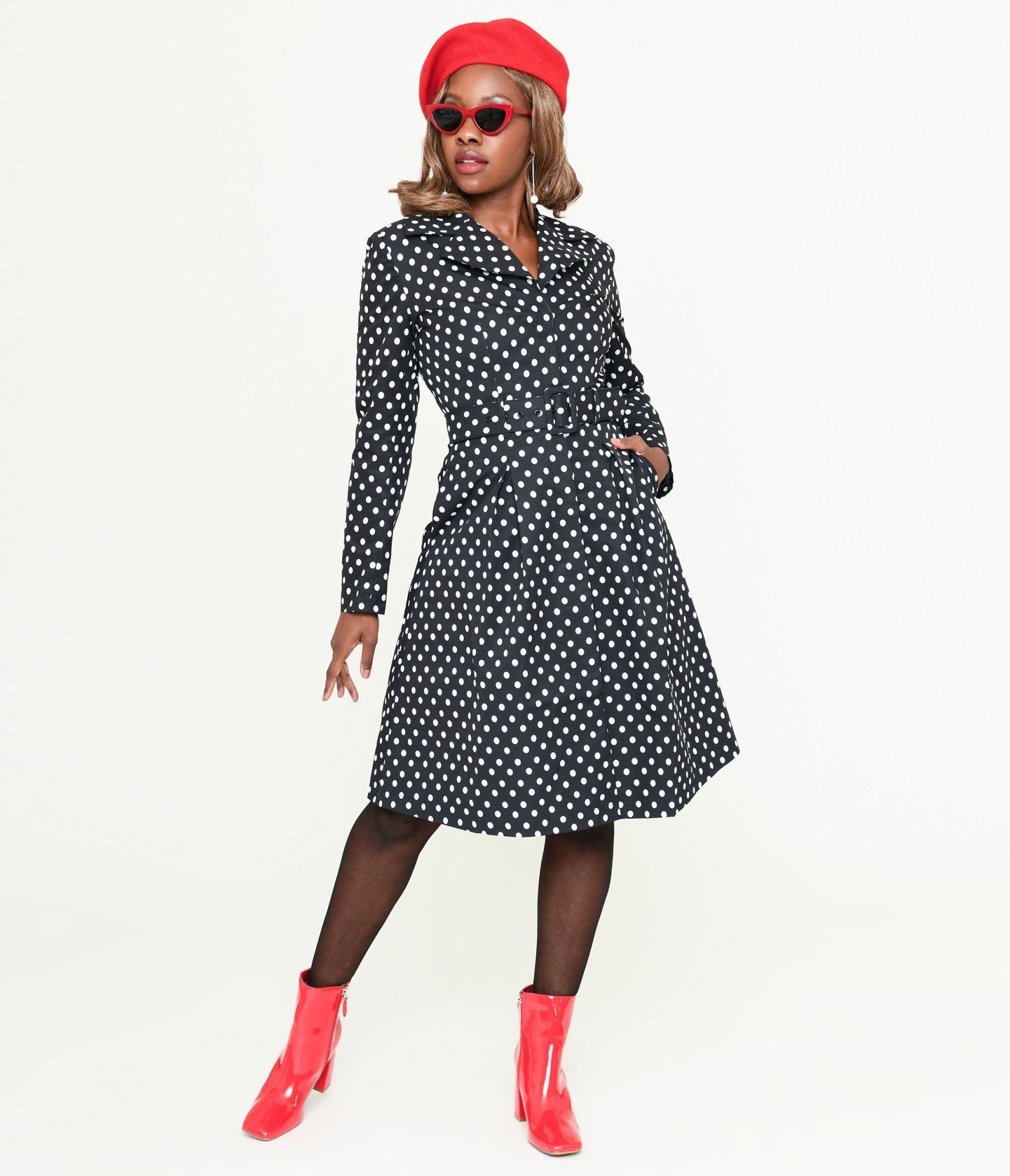 Collectif Black & White Polka Dot Jolianna Trench Coat - Vintage Inspired Women's Raincoat for Fall & Spring Fashion | Perfect for Office, Date Night & Special Occasions