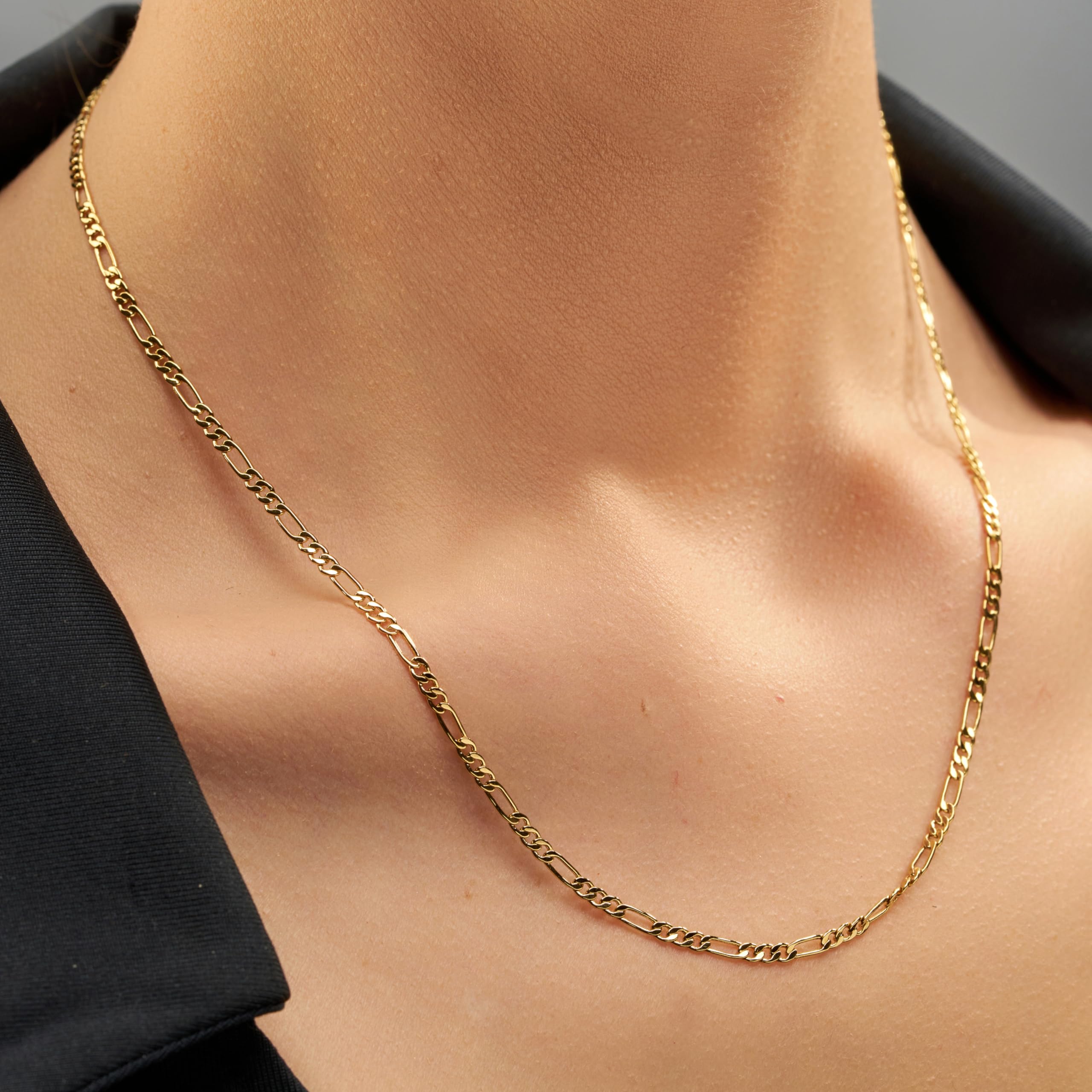 24K Gold Figaro Chain Necklace for Women - 16-30 Inches, Elegant & Durable Jewelry for Daily Wear