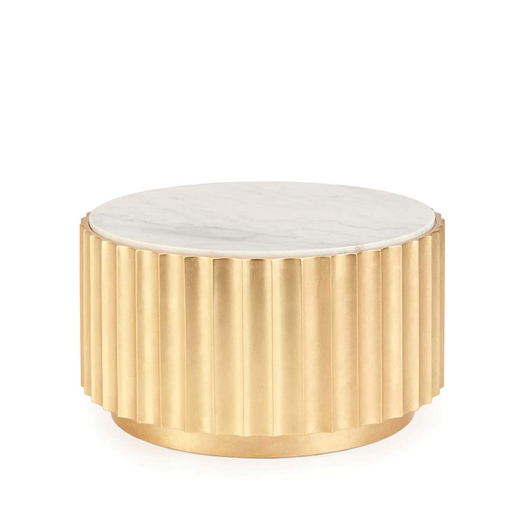 Industrial Style Round Marble Coffee Table with Drawers - Small End Table for Living Room, Reception & Home Decor | Perfect for Sofa Side, Compact Spaces & Modern Interior Design