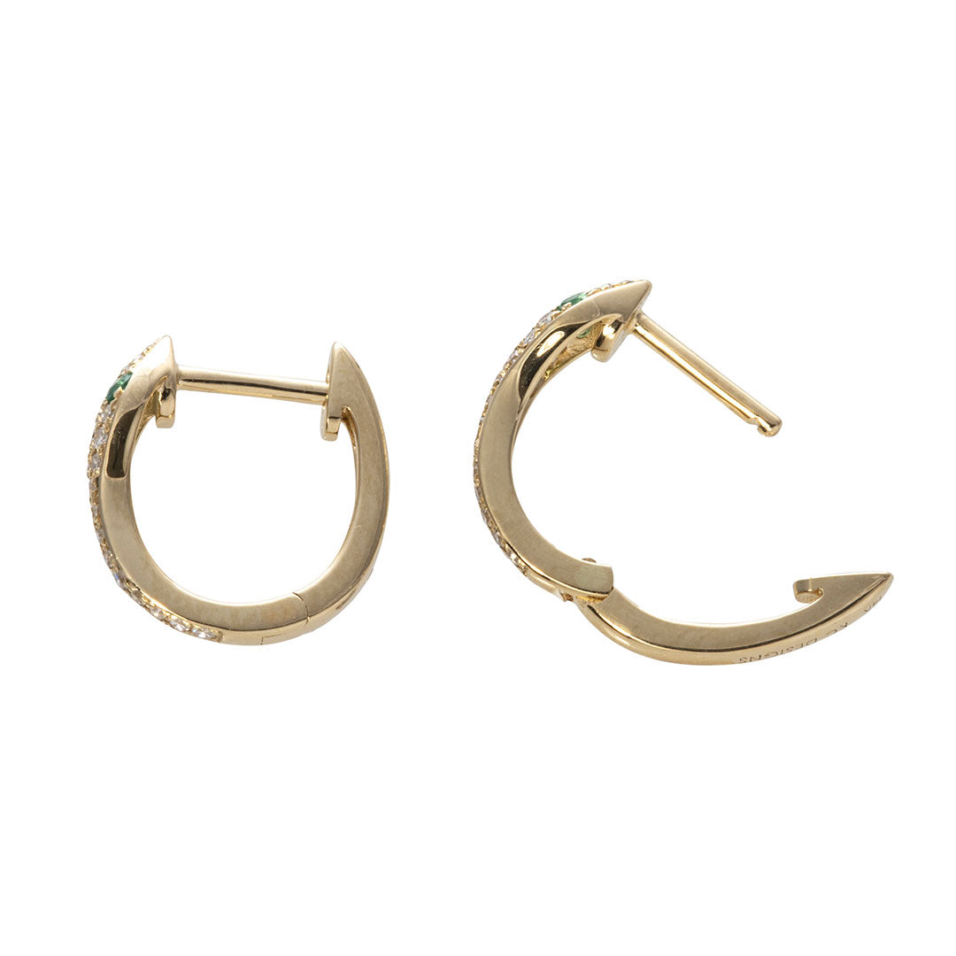 14K Gold Snake Huggie Earrings with Diamond & Emerald - Elegant Jewelry for Women, Perfect for Parties, Weddings & Everyday Wear