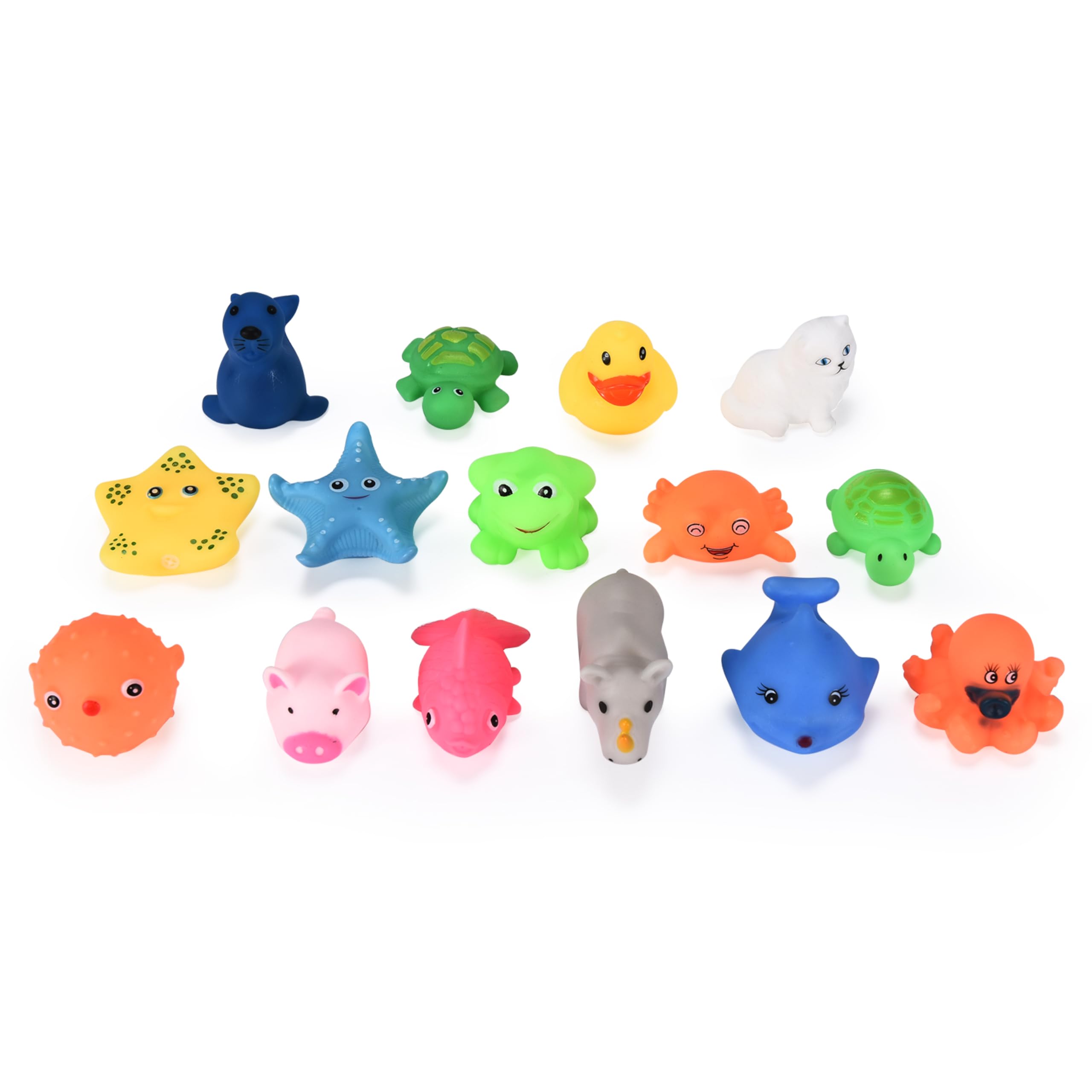 Kicko 15-Piece Silicone Animal Baby Bath Tub Toys Set - Safe Floating Pool Toys for Infants, Toddlers & Kids - Fun Imaginative Play & Slime Activator - Perfect for Bath Time, Sensory Play & Water Activities