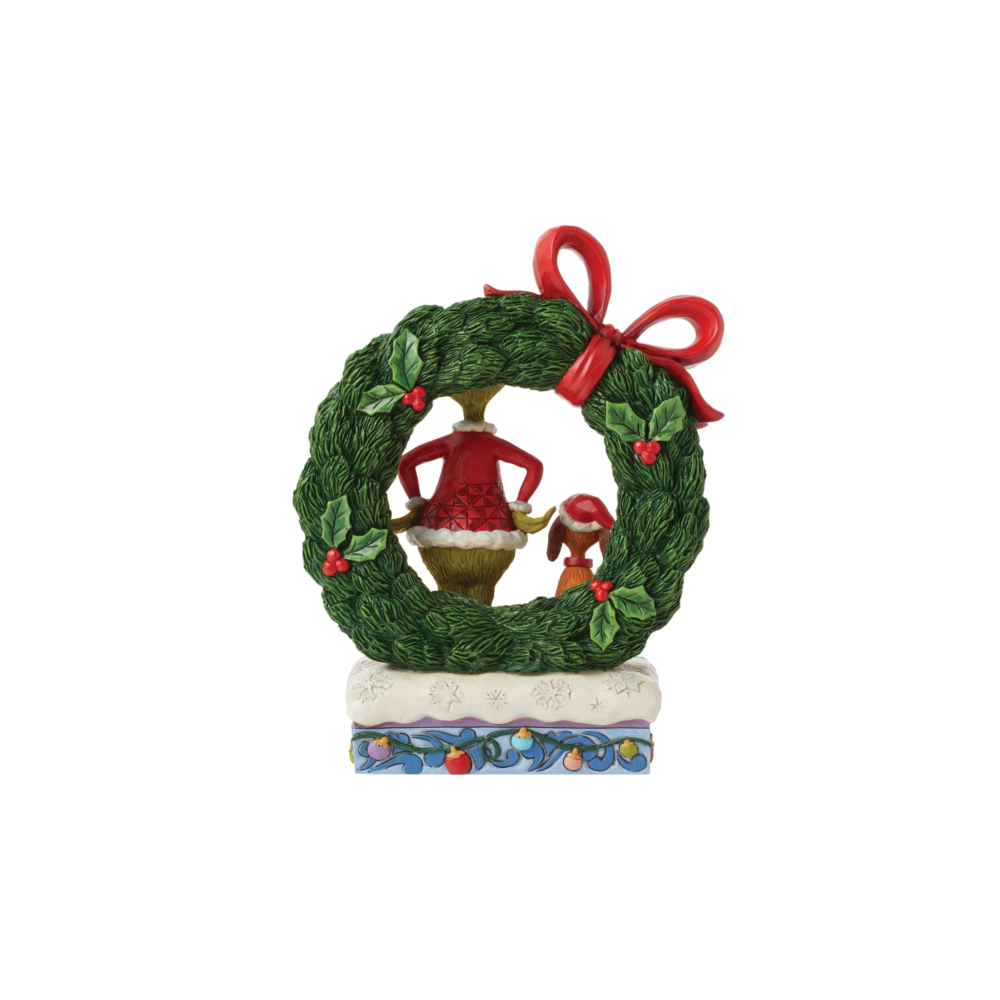 Grinch & Max in Wreath Figurine - Christmas Decor, Holiday Home Decoration, Collectible Gift for Xmas - Perfect for Tree Topper, Mantel Display, and Party Centerpiece