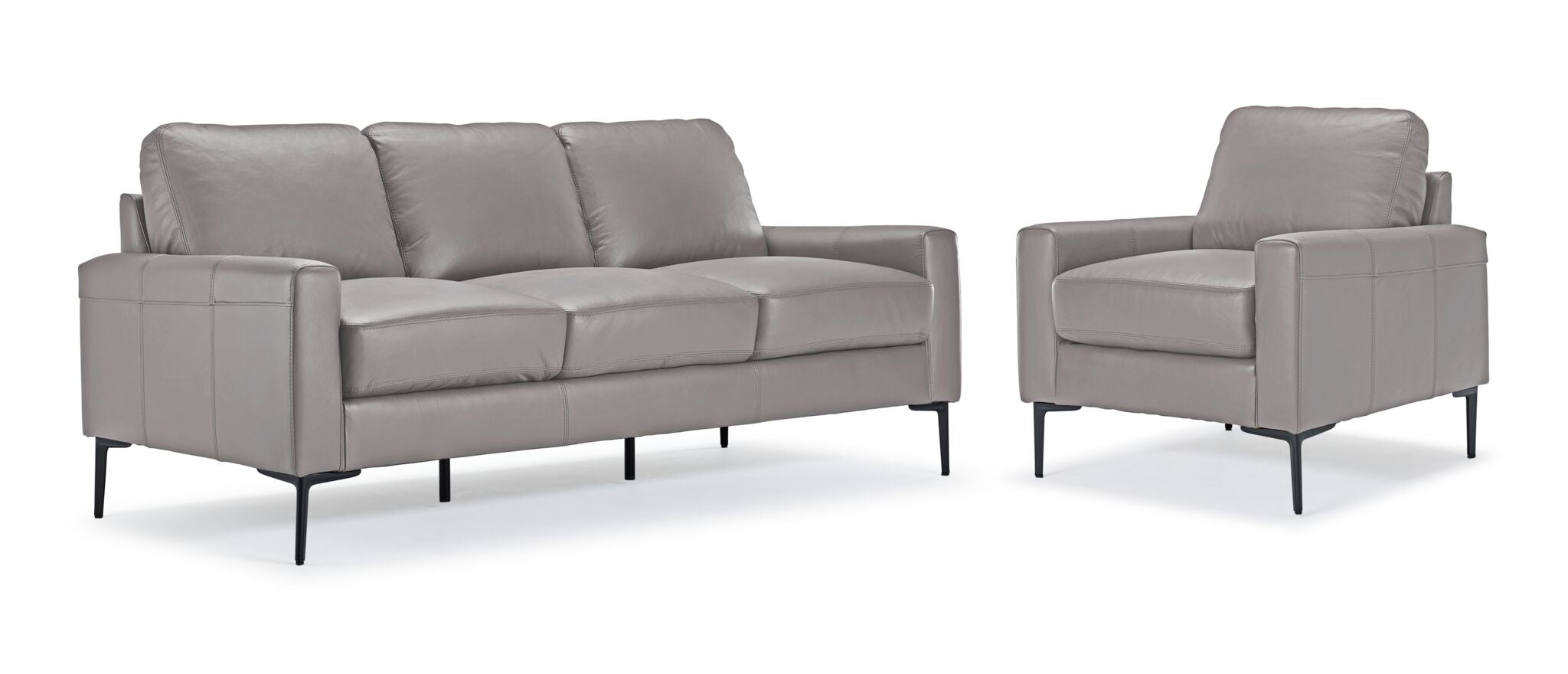 Premium Chito Leather Sofa and Chair Set in Cloud Grey - Modern Living Room Furniture for Comfort & Style - Perfect for Home, Office, or Lounge Spaces