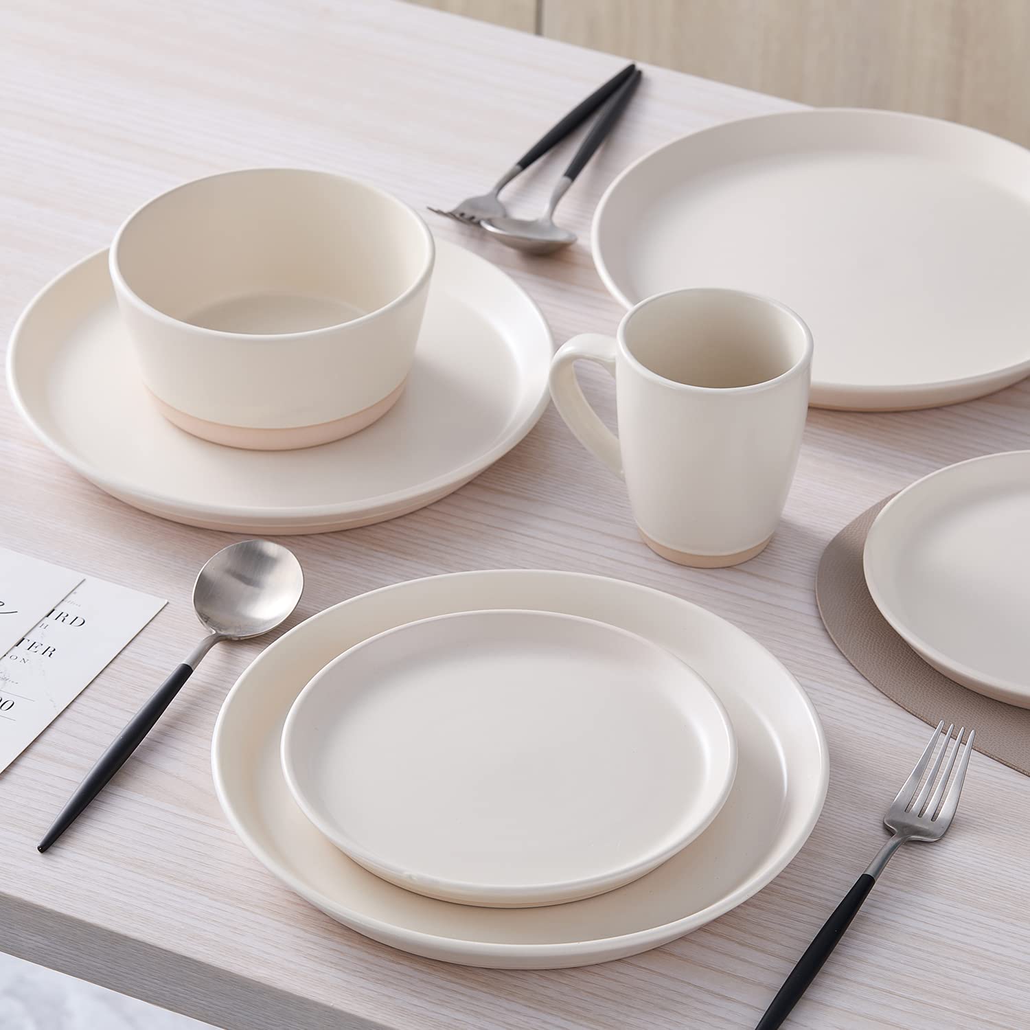 Stone Lain Jules Modern Stoneware 32-Piece Round Dinnerware Set - 8 Plates & Bowls in White for Family Dining, Entertaining & Everyday Use