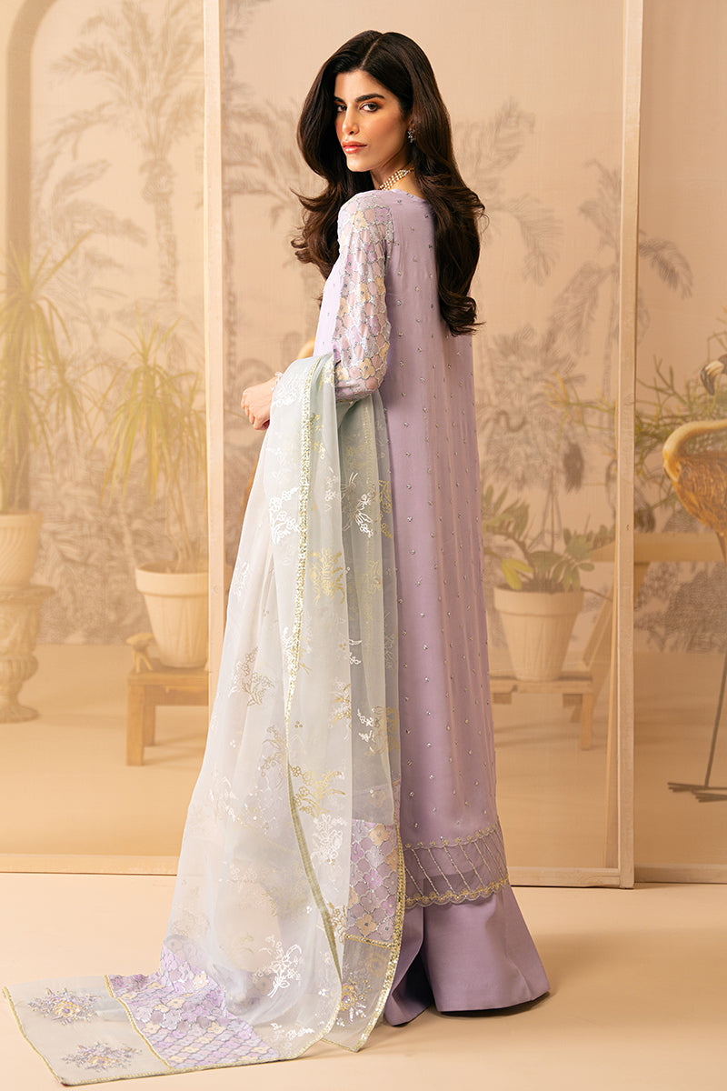 Lilac Luster 4-Piece Embroidered Chiffon Suit Set for Women - Elegant Party Wear & Special Occasion Outfit