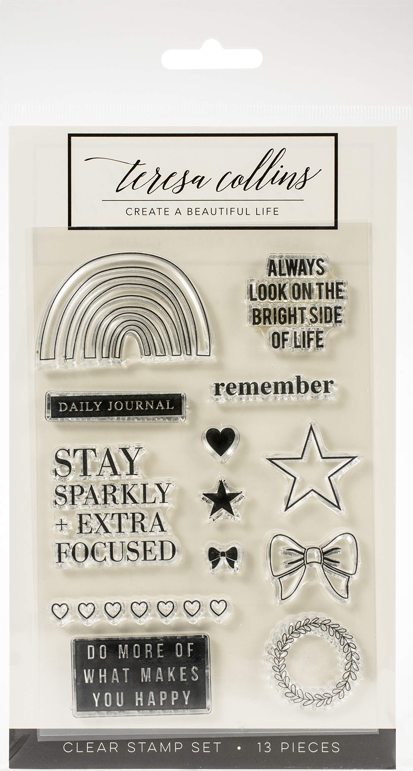 Teresa Collins Brightside Remember Stamp Set - 13 Piece Rubber Stamps for Scrapbooking, Card Making & DIY Crafts | Perfect for Memory Keeping, Invitations & Handmade Greeting Cards