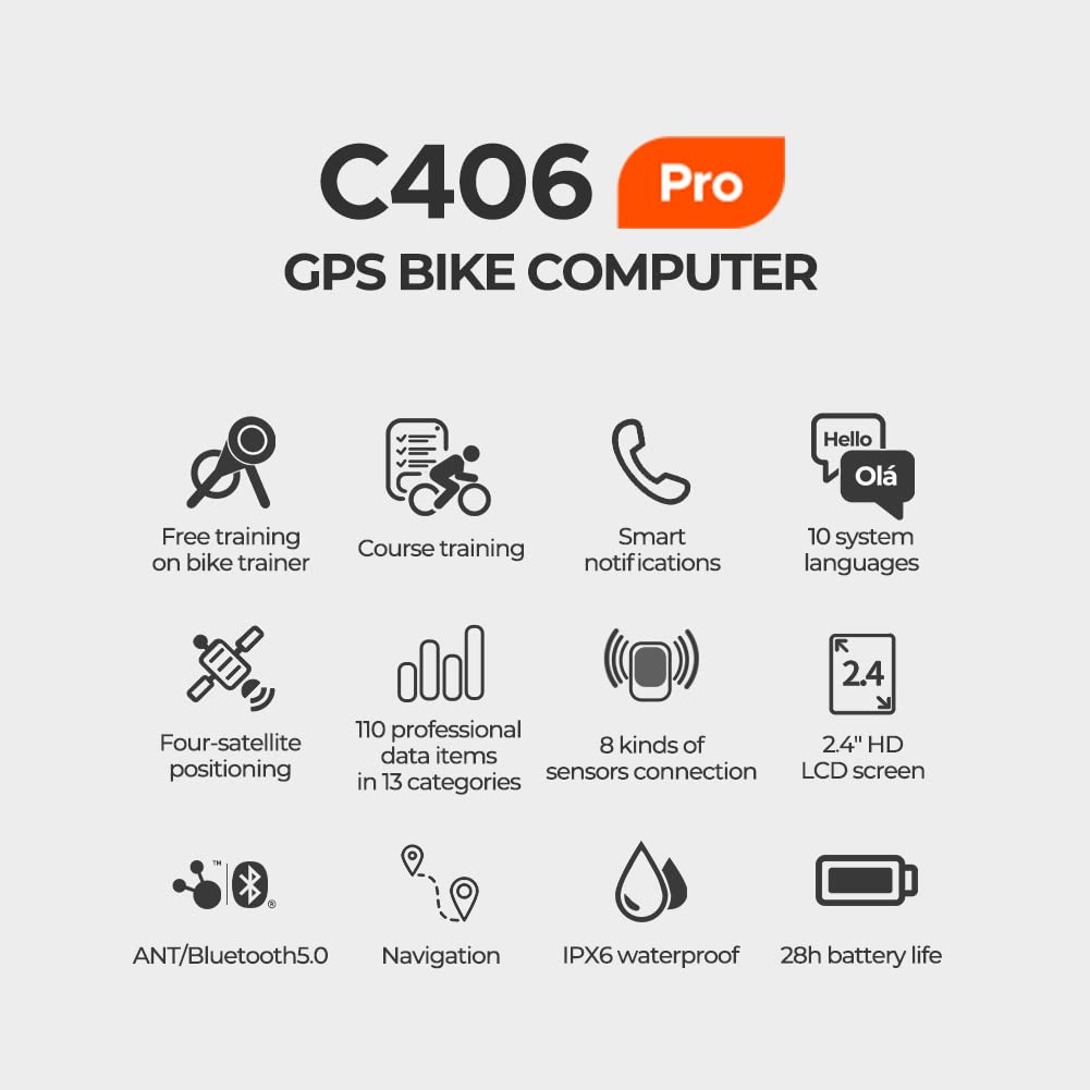 Magene C406 PRO GPS Bike Computer with ANT+ & Bluetooth 5.0, 2.4