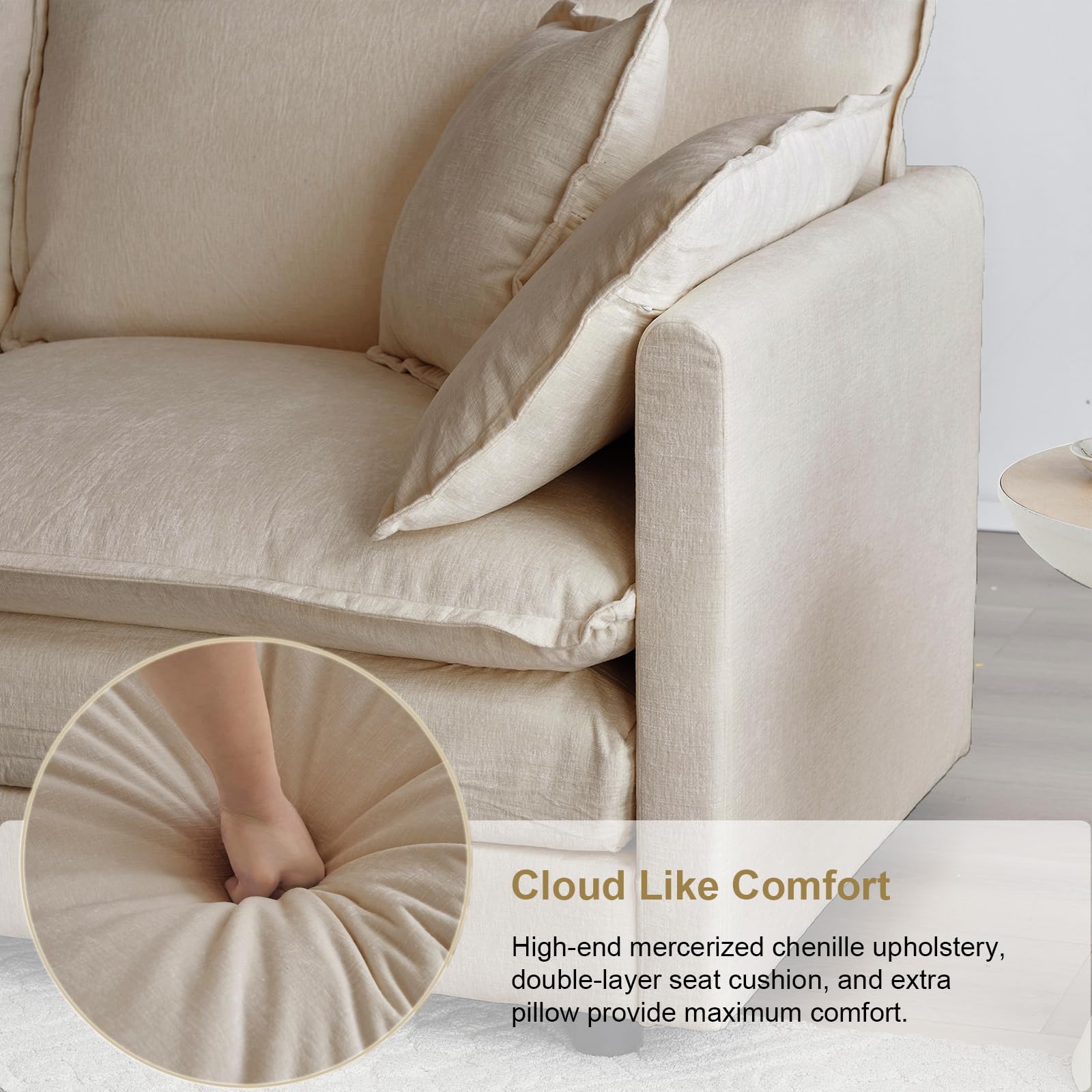 KIVENJAJA Chenille Single Sofa Chair - 41.4”W Oversized Modern Accent Armchair with Deep Seat & Pillow, Upholstered in Light Camel - Perfect for Living Room, Bedroom, Office & Small Apartment - Cozy Reading Nook & Relaxation Spot