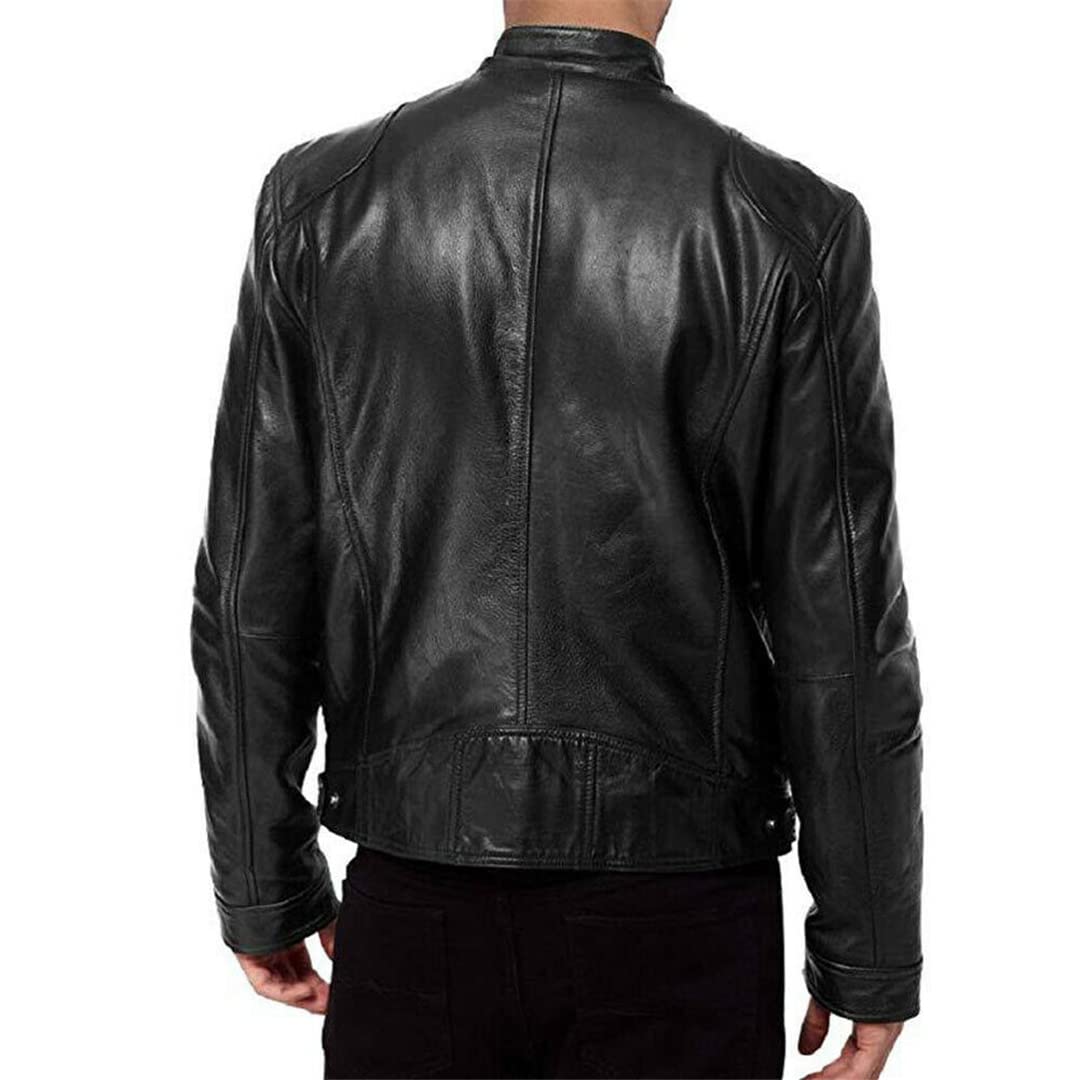 Men's Slim Fit Motorcycle Jacket - PU Leather Short Coat with Stand Collar & Zipper | Windproof Winter & Autumn Riding Jacket | Perfect for Biking, Commuting & Outdoor Adventures