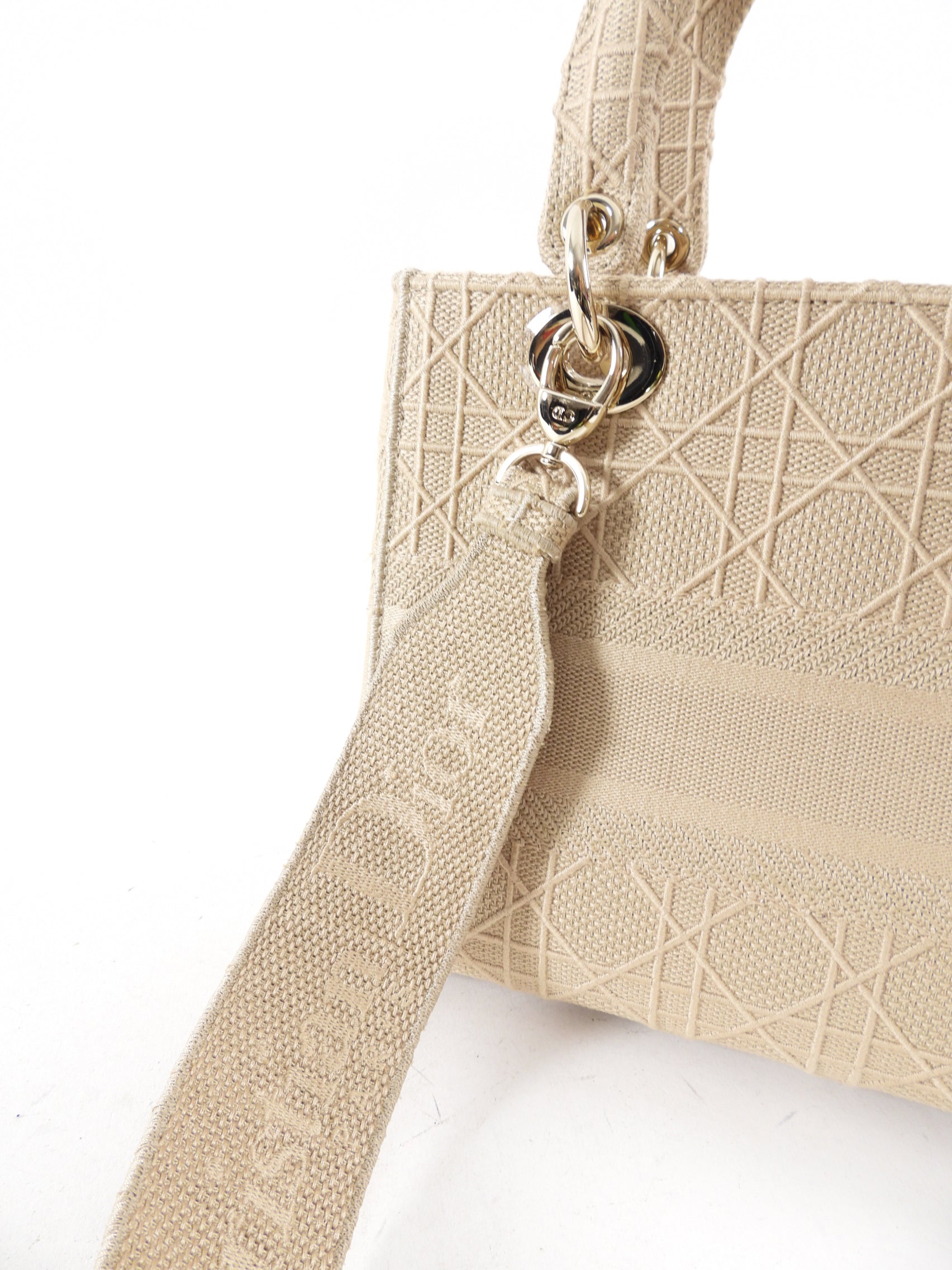 Christian Dior Lady D Lite Medium Beige Canvas Embroidered Shoulder Bag - Luxury Designer Handbag for Women, Perfect for Work, Travel & Special Occasions