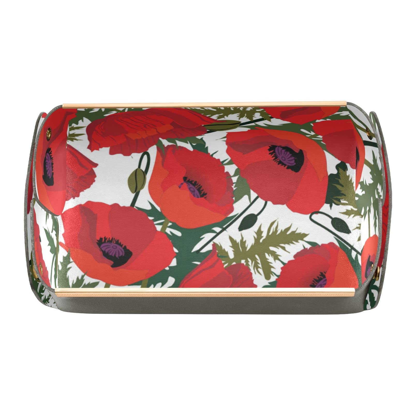 Red Poppies Floral Valet Tray - Jewelry & Accessories Organizer for Desk, Dresser | Holds Keys, Coins, Phone, Wallet, Glasses, Watches | Perfect for Bedroom, Bathroom & Office Organization