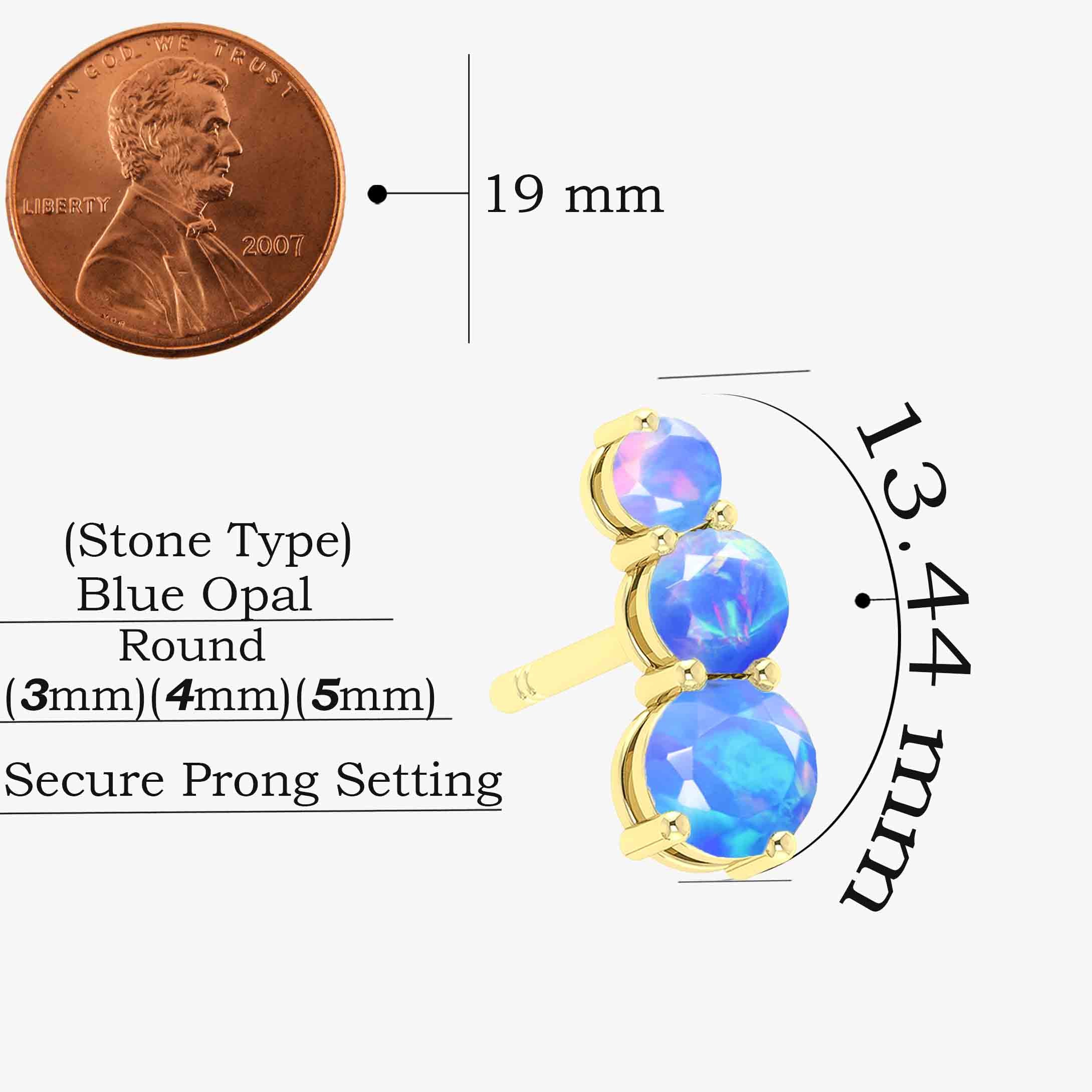 Fire Blue Opal Three Stone Stud Earrings – Elegant Gemstone Jewelry for Women | Perfect for Parties, Weddings & Everyday Wear