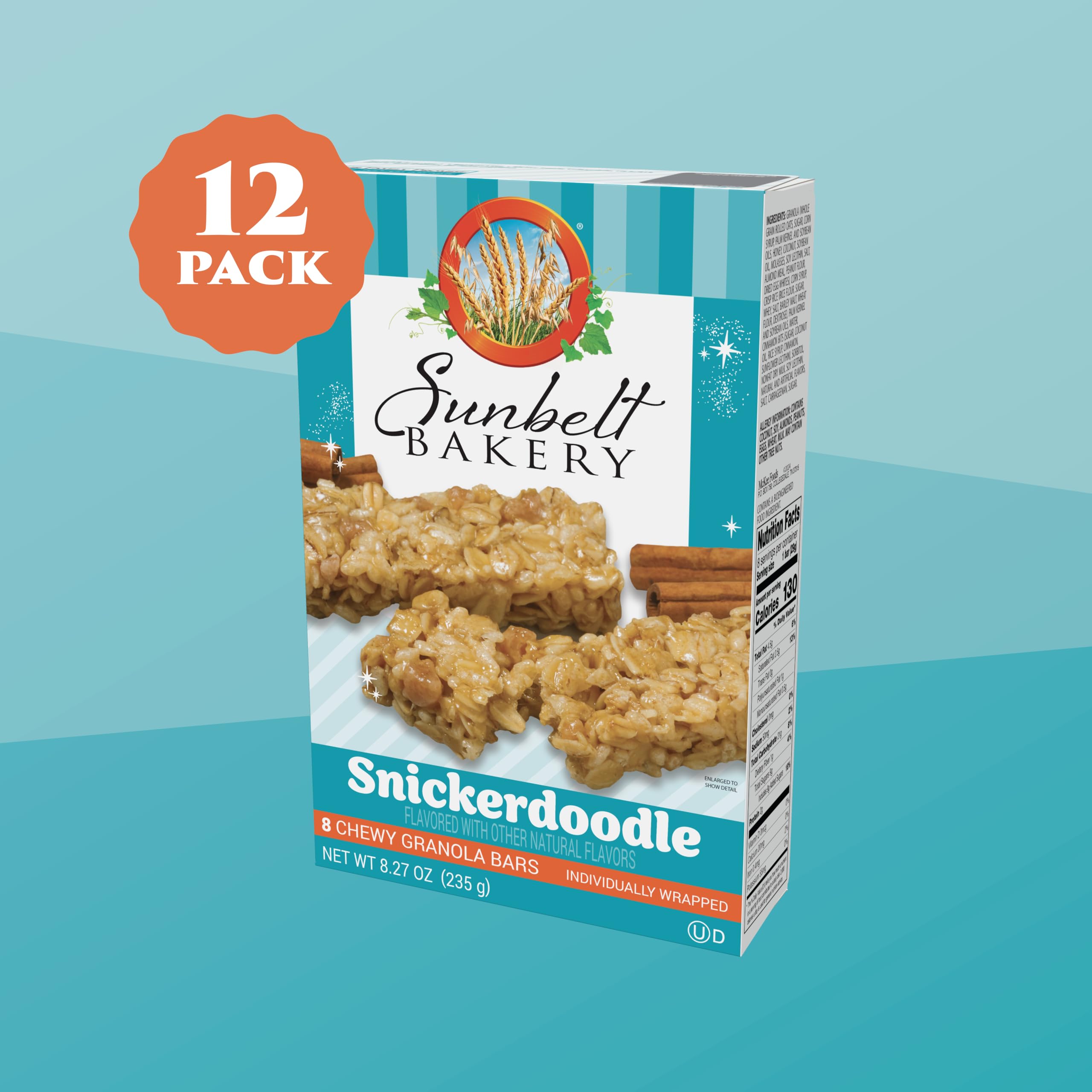 Sunbelt Bakery Snickerdoodle Chewy Granola Bars - 96 Count (12 Boxes of 8) | 1oz Protein Packed Breakfast & Snack Bars | On-the-Go Energy for Hiking, School Lunches & Office Snacks