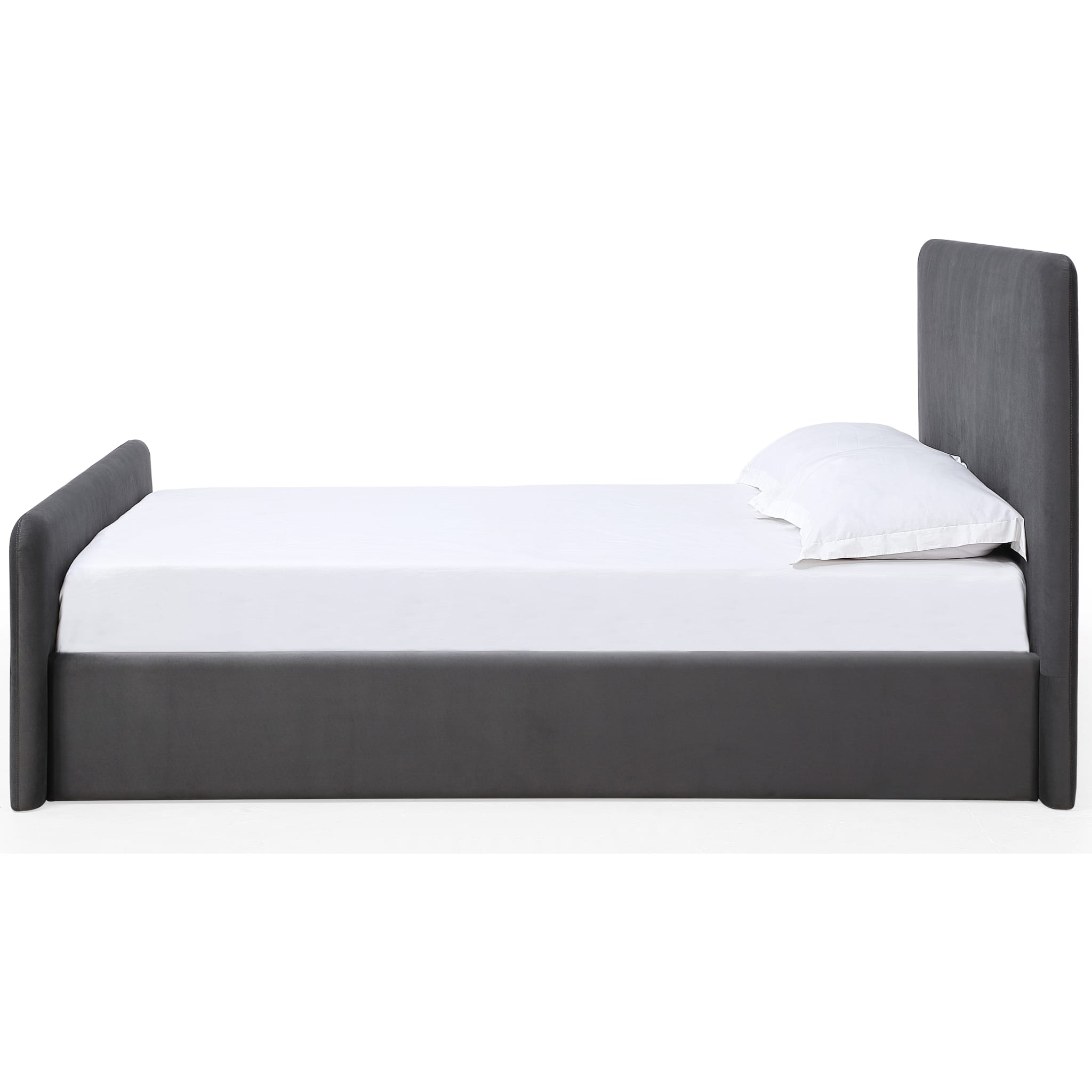 Elora Fully Upholstered Platform Bed Frame - Queen Size Charcoal Velvet Fabric with Wooden Slat Support | Modern Bedroom Furniture for Master Suite, Guest Room & Apartment