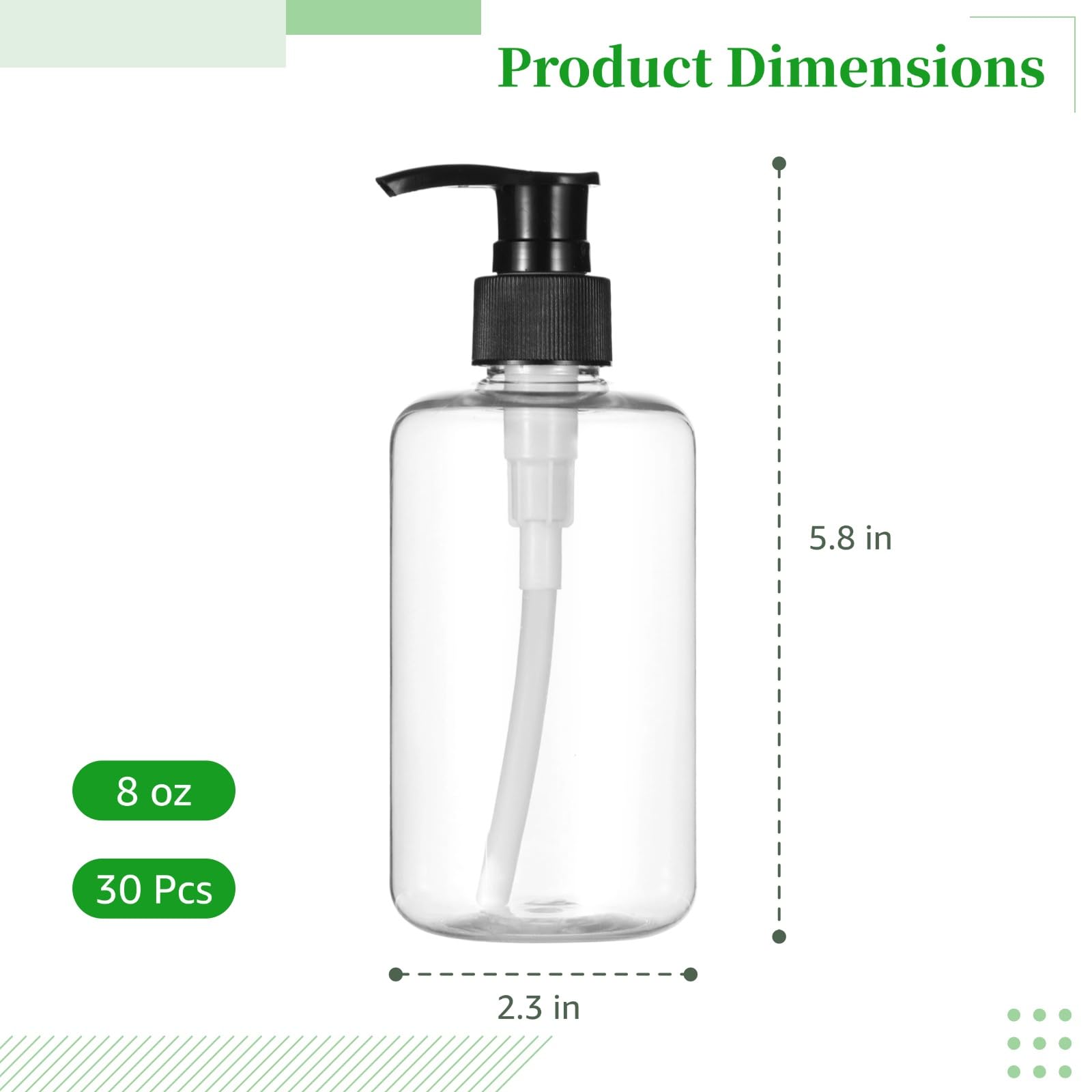 30 Pcs 8 oz Clear Empty Plastic Lotion Bottles with Pump - Refillable Travel Containers for Shampoo, Body Wash, Hand Soap, Oil & Face Cream | Portable Dispenser for Home, Salon, Gym & Travel Use
