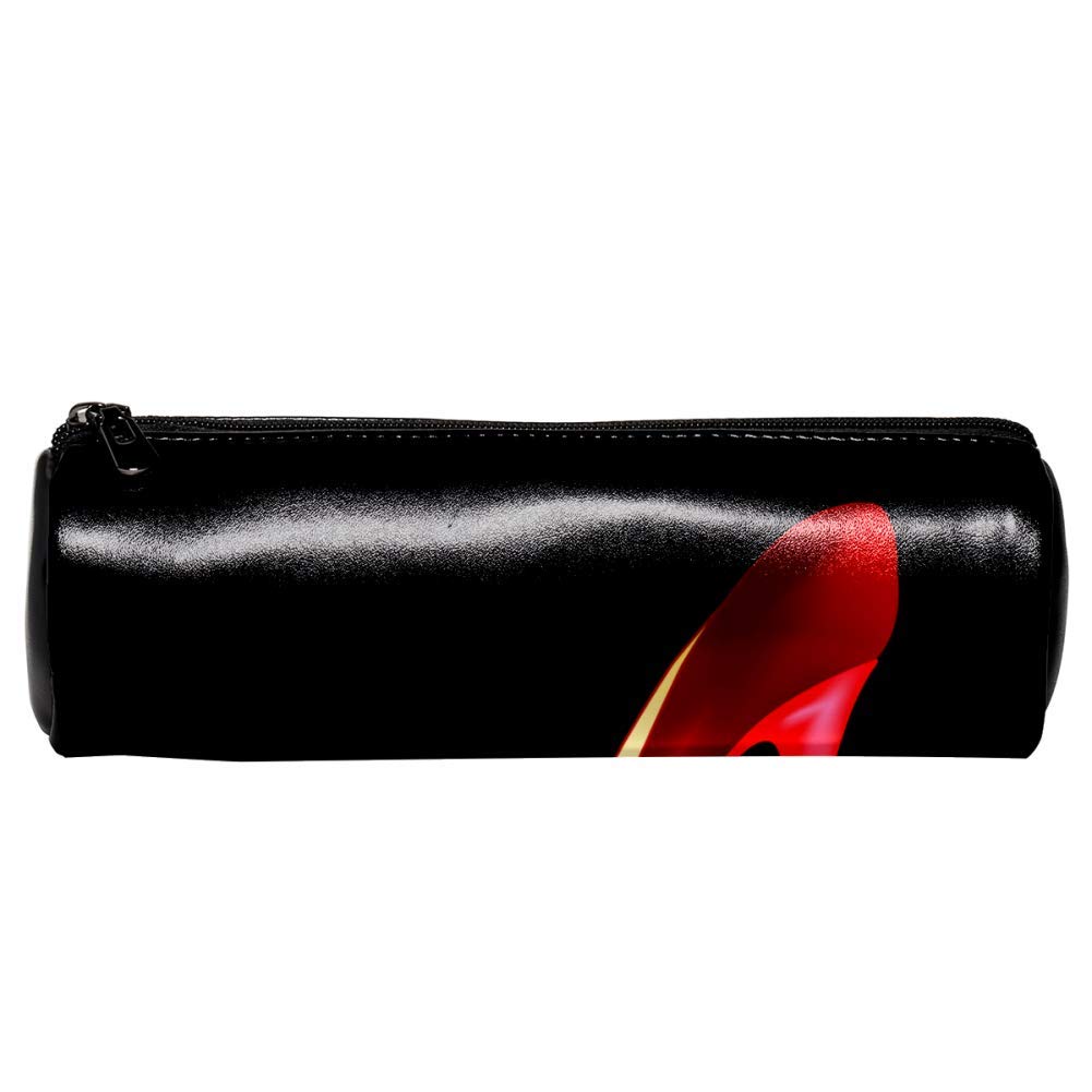 Stylish Red Leather Cylinder Pencil Case & Cosmetic Bag - Perfect for High Heels, Lipstick, Pens & Makeup Organization | Ideal for Office, School & Travel Accessories