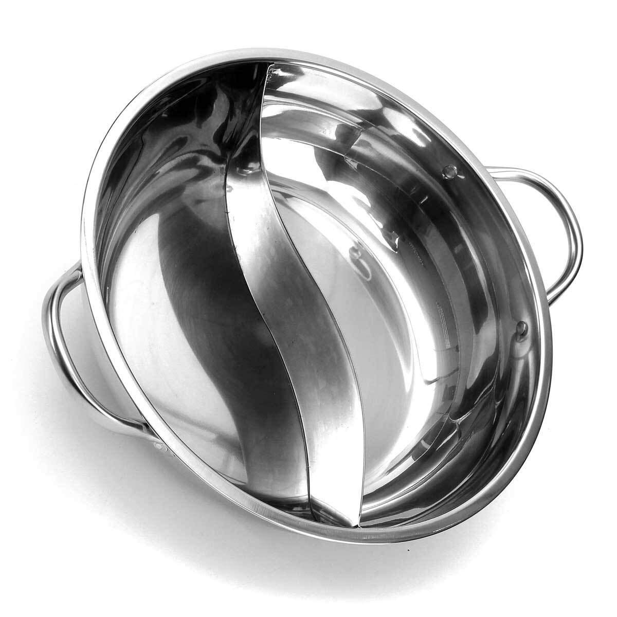 UXZDX 28cm Stainless Steel Divided Hot Pot - Twin Compartment Induction Compatible Soup & Stock Pot for Little Sheep Hot Pot, Shabu Shabu, and Family Dining