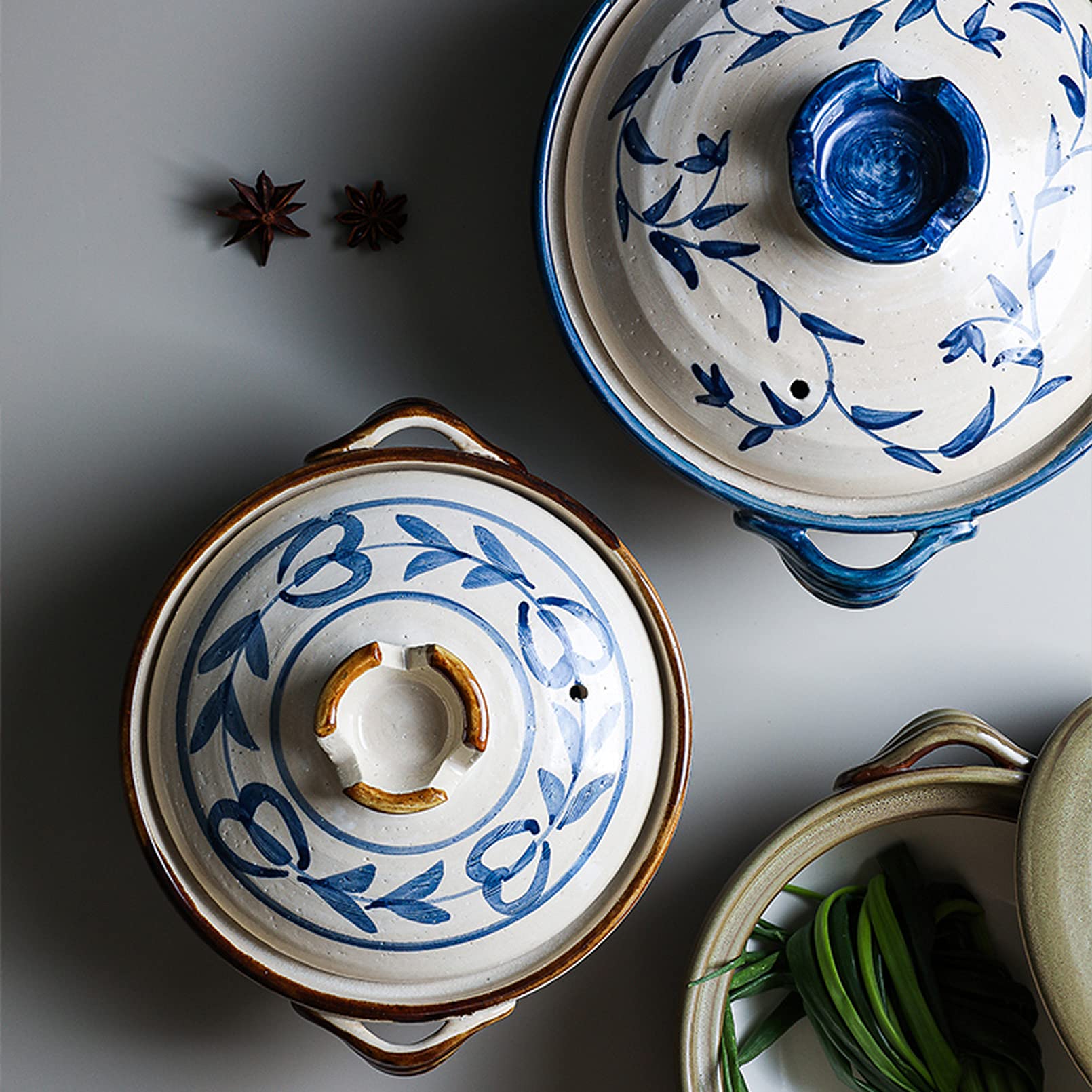 Premium Japanese Donabe Ceramic Hot Pot - Traditional Clay Casserole for 4-6 People - Blue Earthenware Cooking Pot - Perfect for Sukiyaki, Shabu Shabu & Family Dinners