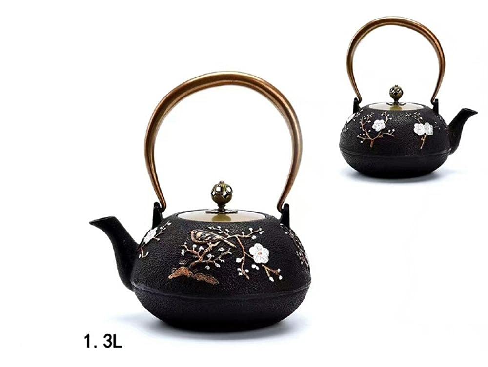 Japanese Cast Iron Teapot Set - Tetsubin Kettle with Stainless Steel Strainer, 1.3L Black - Perfect for Kungfu Tea Ceremony, Home Brewing & Gift Giving