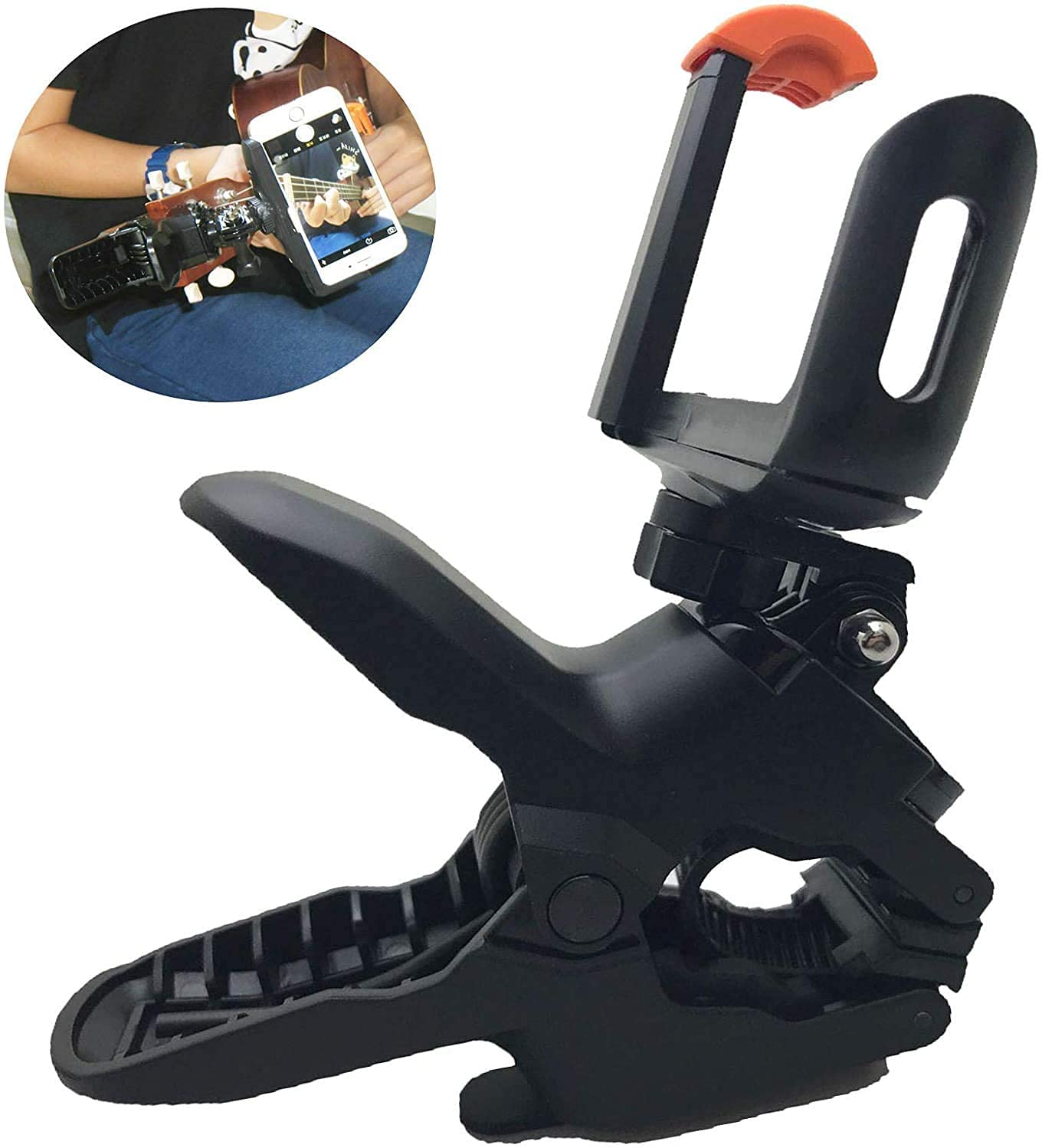 Multi-Purpose Guitar & Ukulele Smartphone Mount Holder - Adjustable Headstock Phone Clamp for iPhone, Android & Action Cameras - Perfect for Landscape Filming, Live Streaming & Music Tutorial Videos