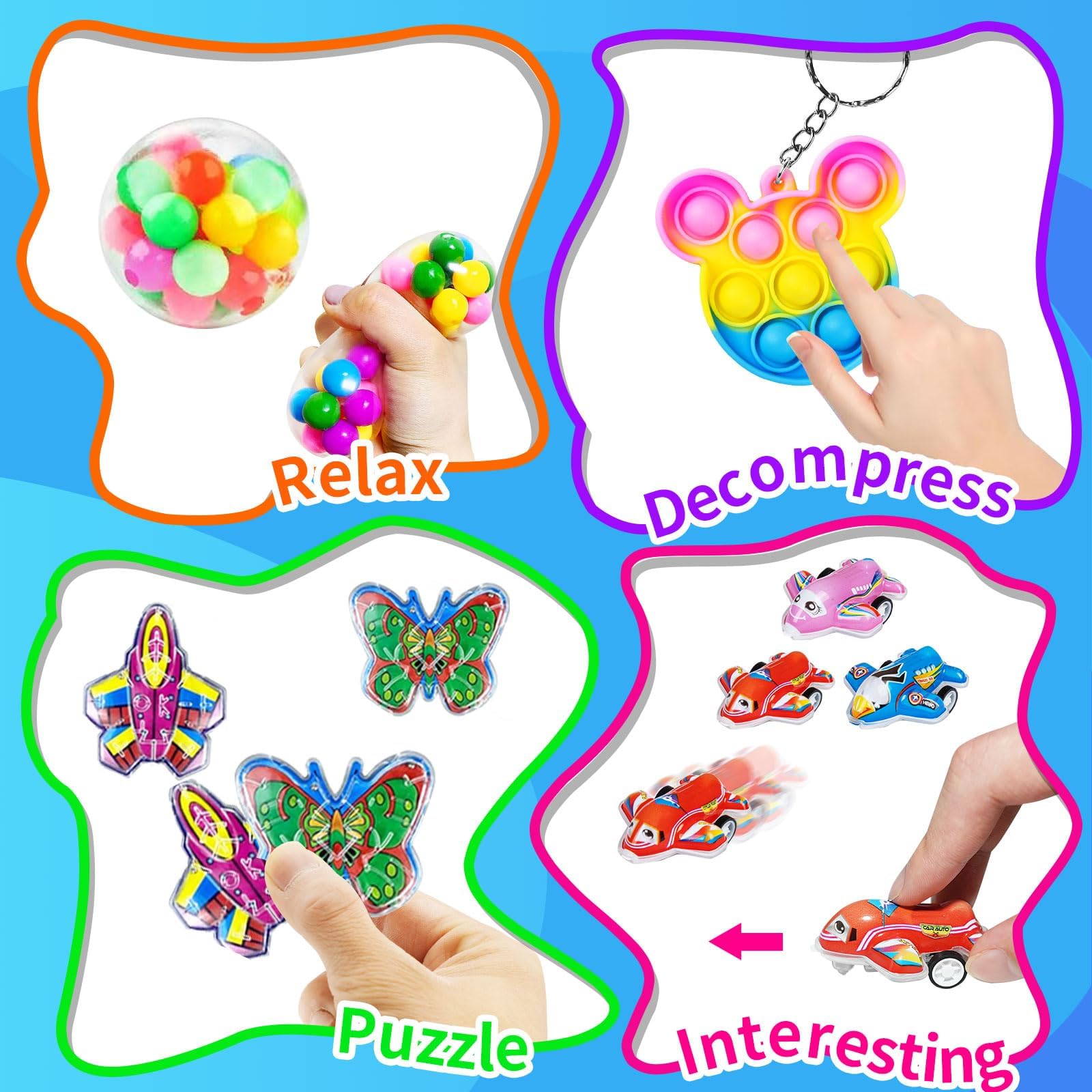 145 Pcs Kids Party Favors Bulk Pack - Pop Fidget Sensory Toys for Birthday Goodie Bags, Classroom Prizes, Pinata Stuffers & Treasure Box - Fun Stress Relief Toys for Boys Girls Birthday Party, School Carnival & Classroom Rewards