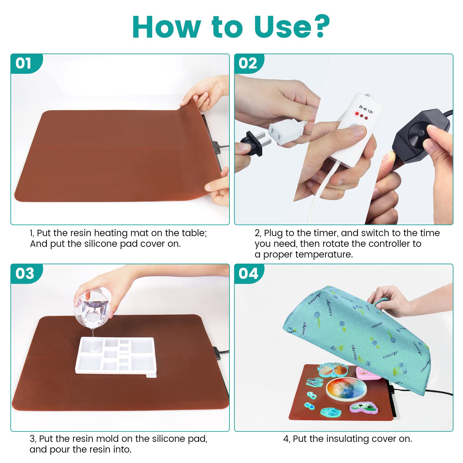 Epoxy Heating Mat with Timer & Cover - Fast Curing Drying Warming Machine for Resin Molds - Perfect for DIY Crafts, Jewelry Making & Art Projects