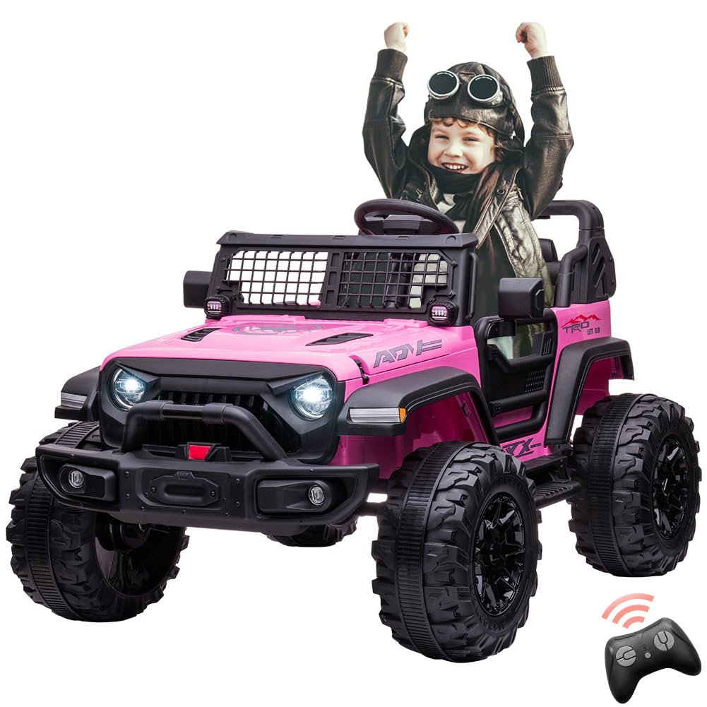 GARVEE 24V 2-Seater Electric Ride-On Truck Toy for Kids Ages 3-8 - Pink Battery Powered Car with Remote Control & Extra Wide 20