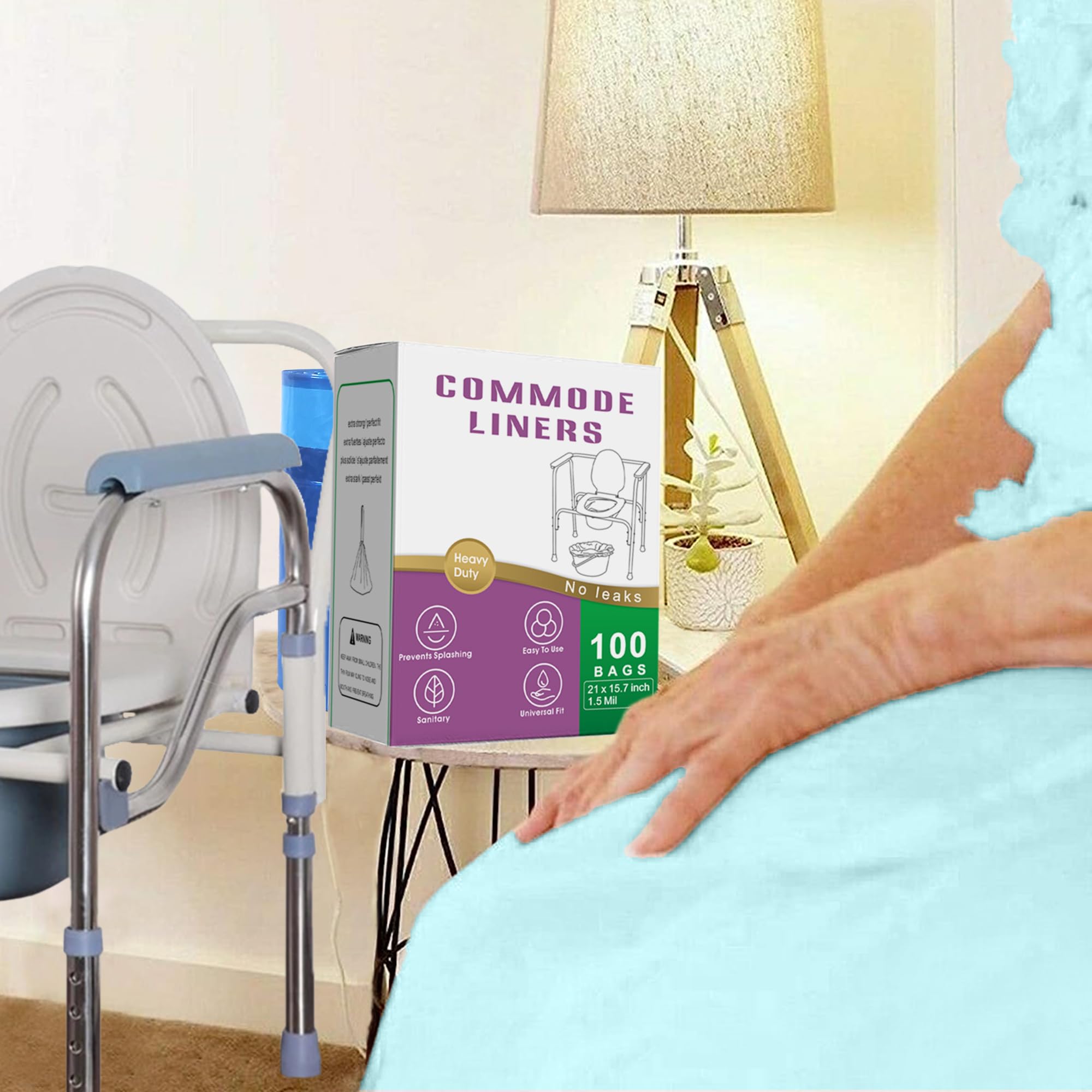 Medline Bedside Commode Liners - 100 Count Disposable Toilet Bags | Universal Fit for Most Standard Commode Buckets | Blue Portable Toilet Liners for Home Care, Hospitals & Travel Use