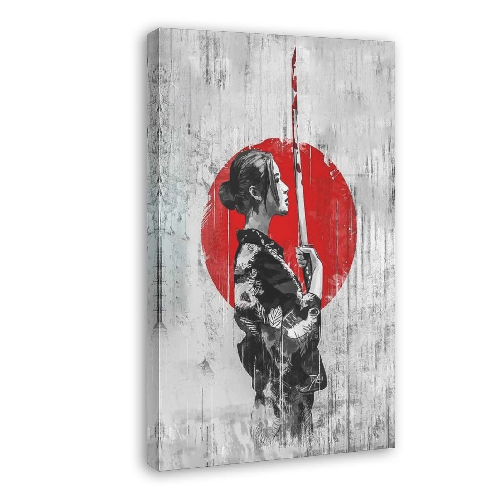 Japanese Geisha & Samurai Warrior Art Poster - Premium Canvas Print 20x30 Inch (50x75cm) Framed Wall Decor for Bedroom, Office & Living Room - Perfect Gift for Anime & Japanese Culture Lovers