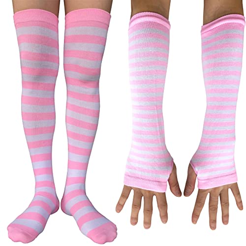 Z1 - Pink and White Long Socks + Gloves