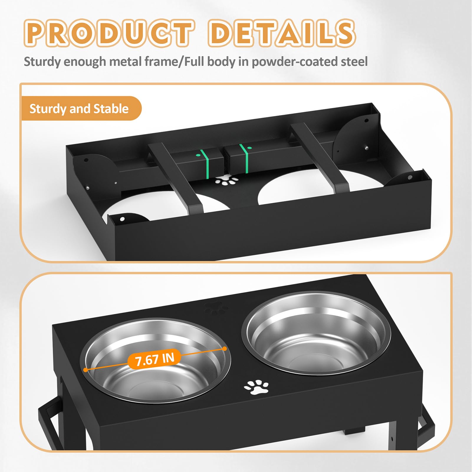 **Elevated Dog Bowls for Large Breeds - Adjustable Height Raised Dog Bowl Stand with 2 Stainless Steel Bowls - Perfect for Small, Medium & Large Dogs - Ideal for Dining, Feeding & Reducing Neck Strain**