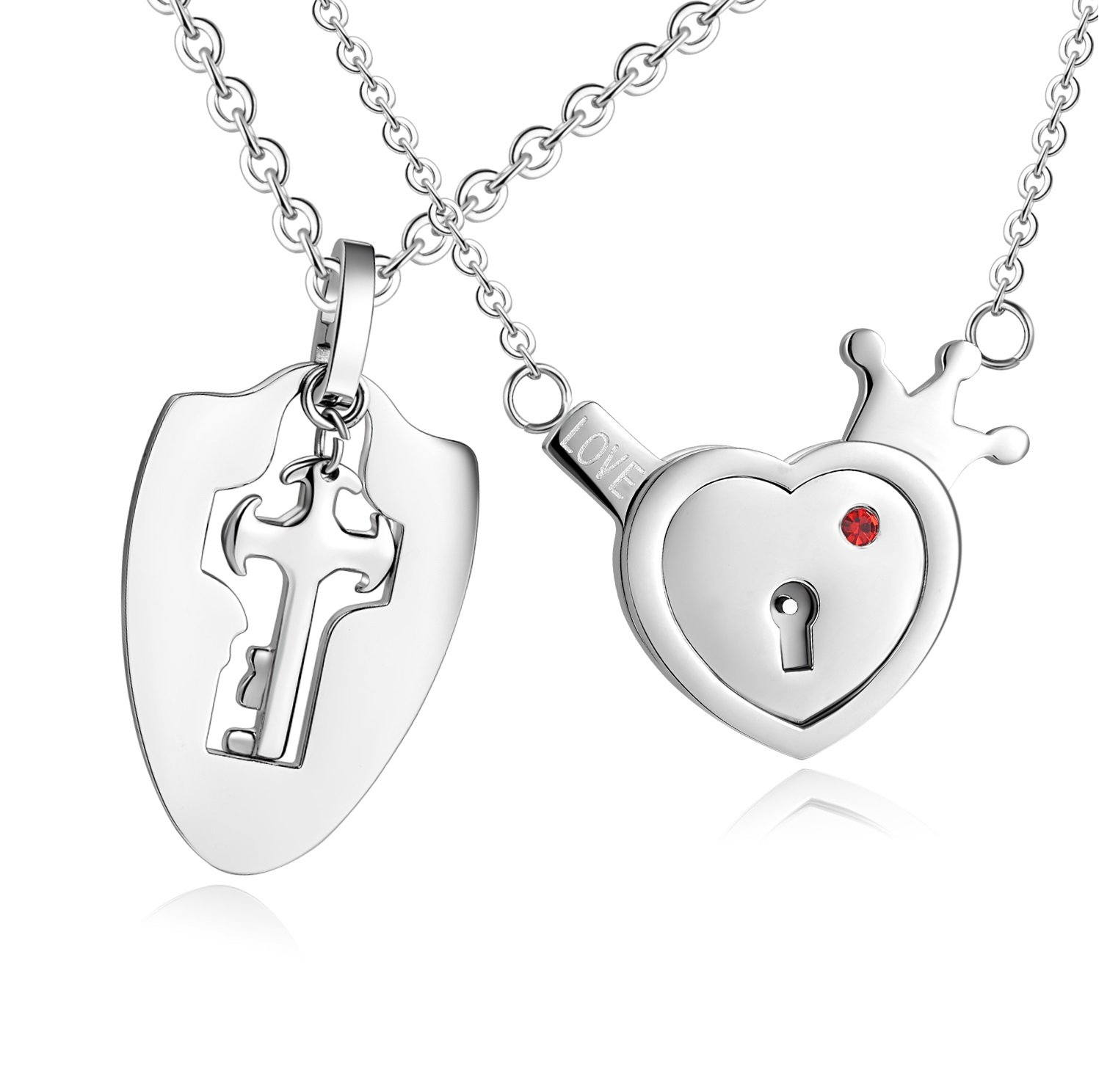 SunnyHouse His & Hers Matching Couple Necklace Set - Key & Lock Heart Pendant Jewelry Gift Box for Anniversary, Valentine's Day & Romantic Couples