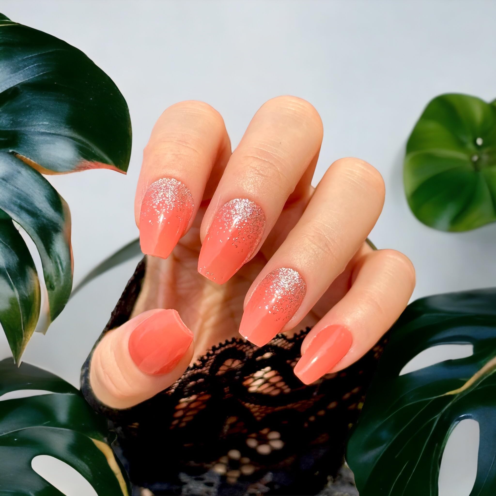 22 Premium Semi-Cured Gel Nail Polish Strips with Application Accessories (Coral & Faded Mist) - Perfect for Home Manicures & Special Occasions