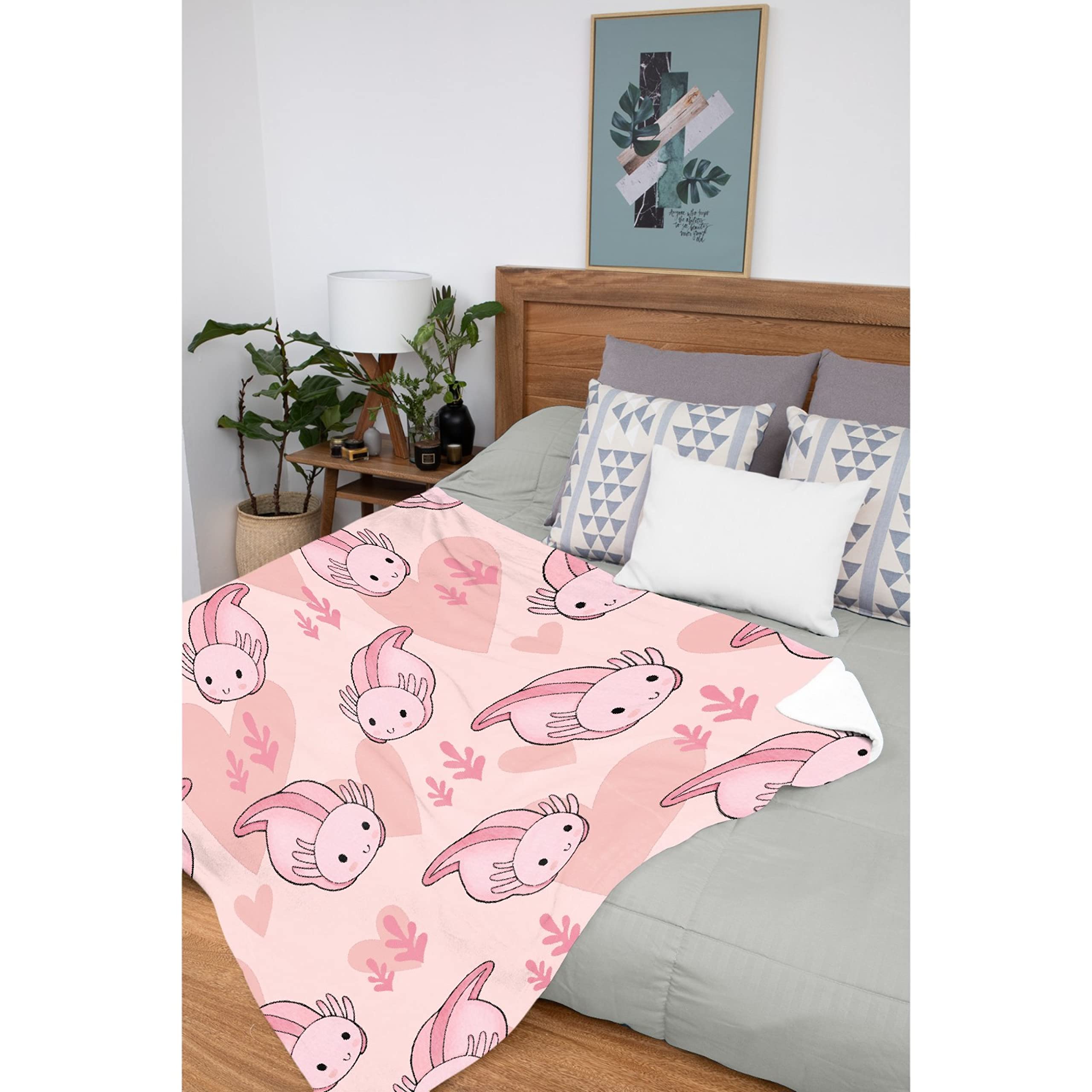 Soft Flannel Fleece Axolotl Blanket - XL 120x90 Inch Plush Lightweight Cozy Throw for Couch, Sofa & Bed | Perfect Gift for Family & Friends | Great for Snuggling, Lounging & Home Decor