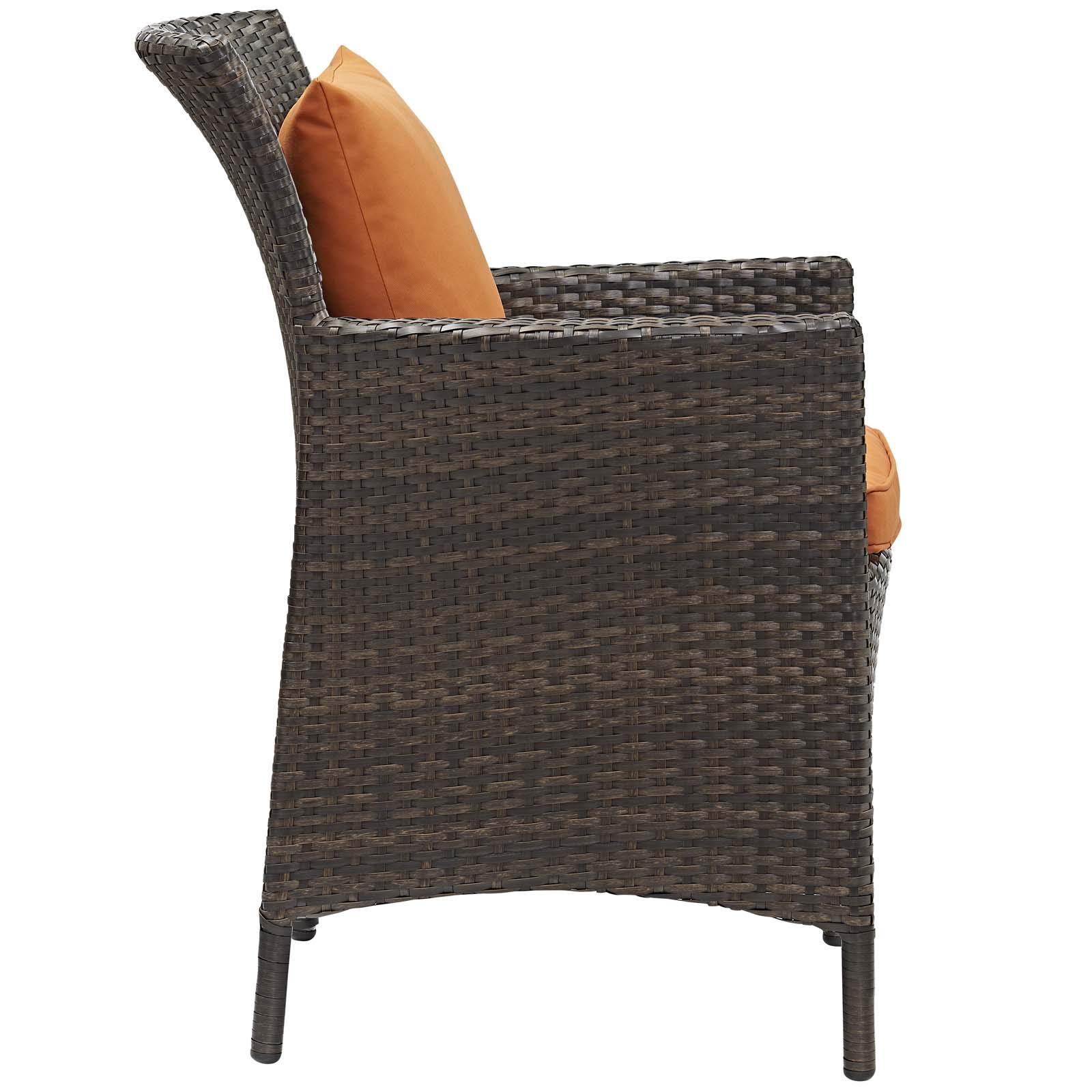 Modway EEI-3892-BRN-ORA-SET 5-Piece Outdoor Patio Dining Set - Weather-Resistant Brown & Orange Wicker Furniture for Garden, Backyard, Poolside - Includes Table & 4 Chairs